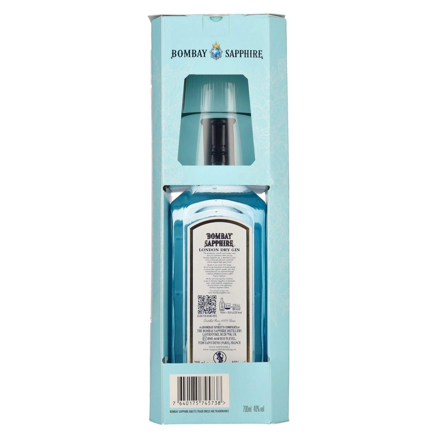 Bombay SAPPHIRE London Dry Gin 40% Vol. 0,7l in Geschenkbox mit Glas