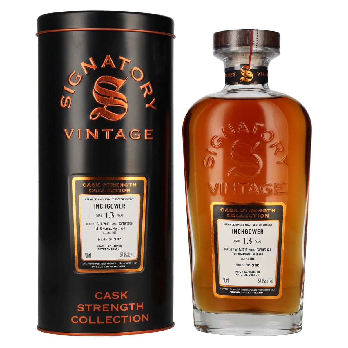 Signatory Vintage Inchgower 13 Years Old 1st Fill Marsala Cask Strength #101 2011 59.8% vol. 0.7 l in a tin box