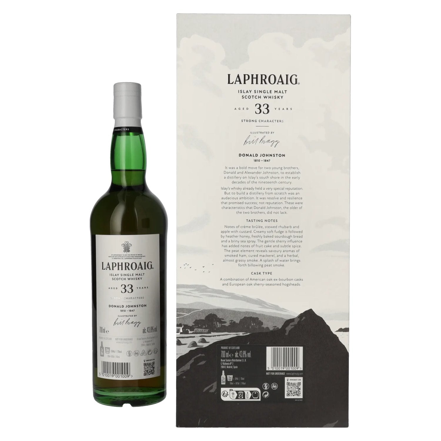 Laphroaig 33 Years Old Sterke Karakters DONALD JOHNSTON Islay Single Malt 43,8% Vol. 0,7l in geschenkverpakking