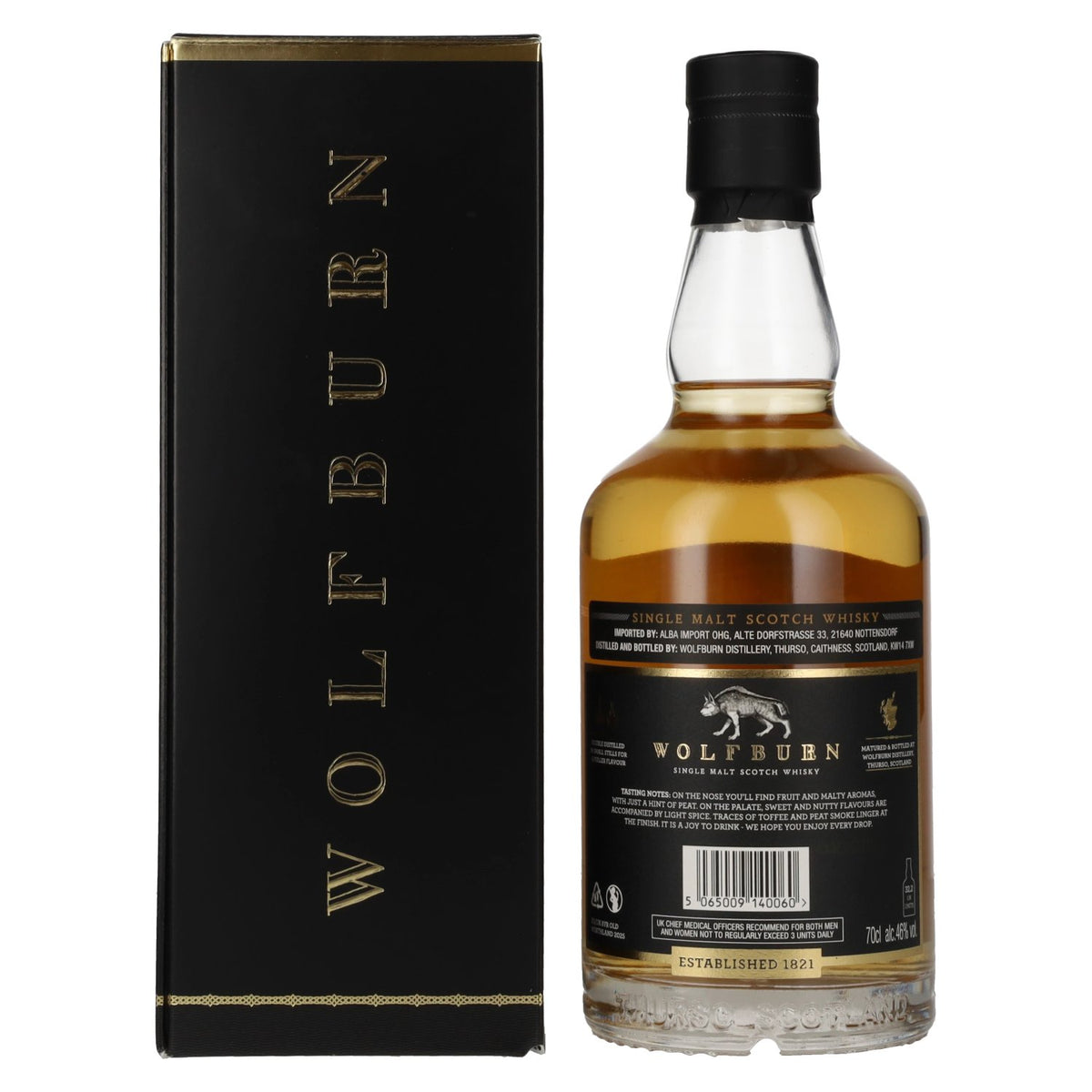 Wolfburn 8 ans d'âge NORTHLAND Quarter Cask Single Malt Scotch Whisky 46 % vol. 0,7 l dans un coffret cadeau