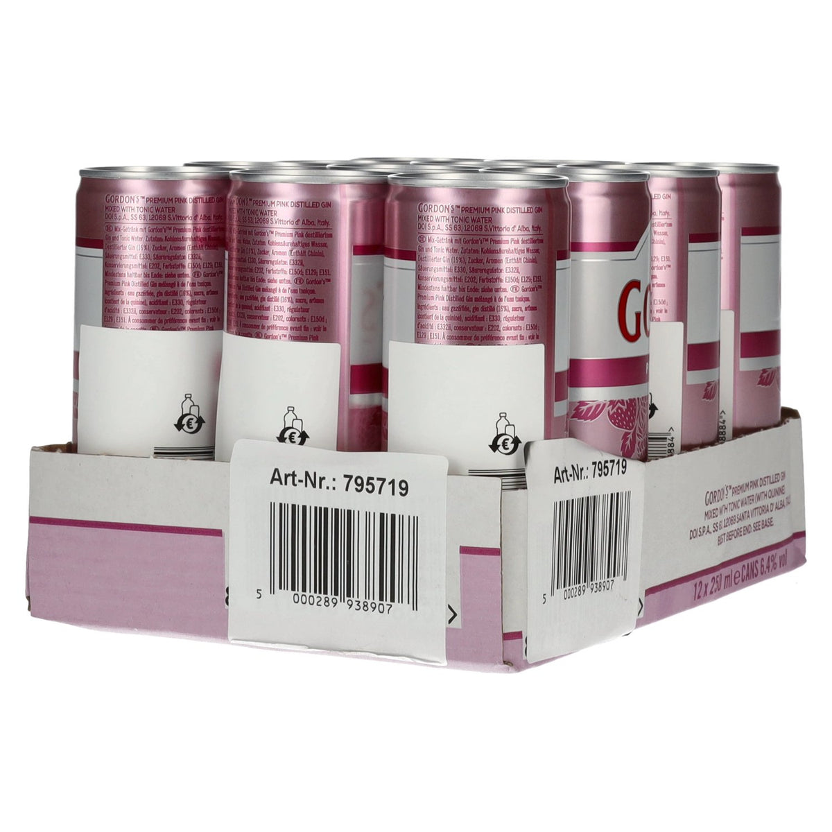 Gordon's Premium Pink Gin &amp; Tonic 6.4% ABV, 12 x 0.25l tins (deposit required)