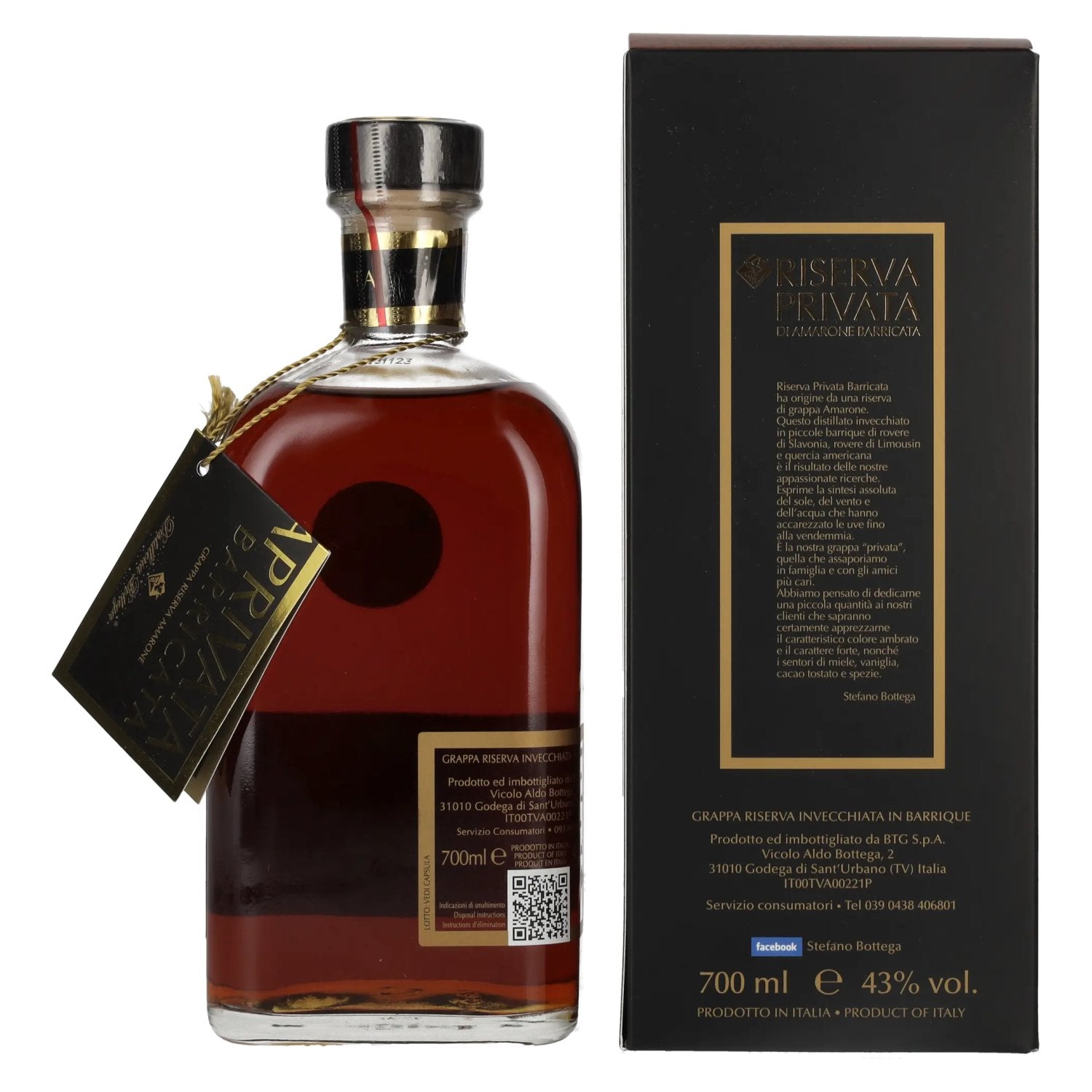 Bottega Grappa Riserva Privata di Amarone Barricata 43% Vol. 0,7l in geschenkverpakking