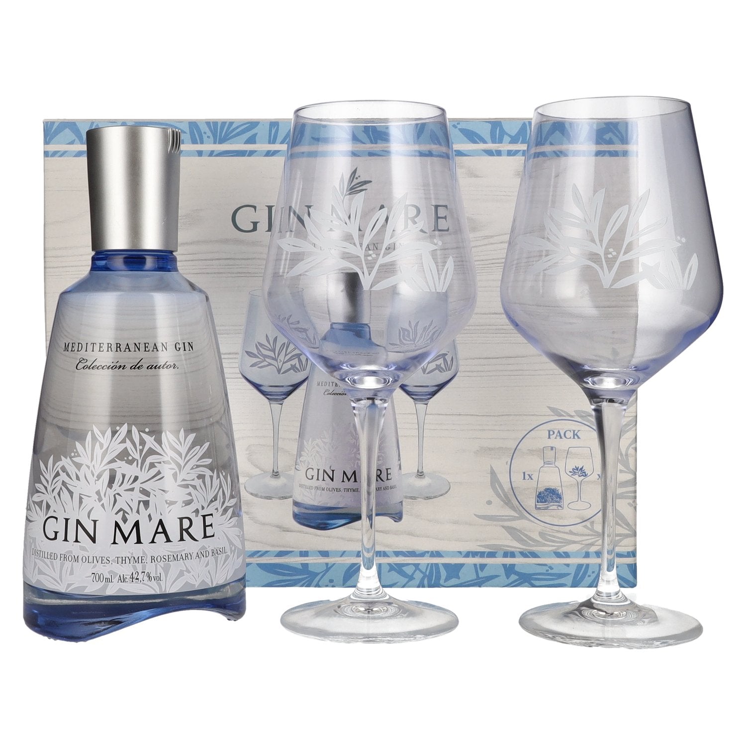 Gin Mare Mediterranean Gin 42,7% Vol. 0,7l in gift box with 2 glasses