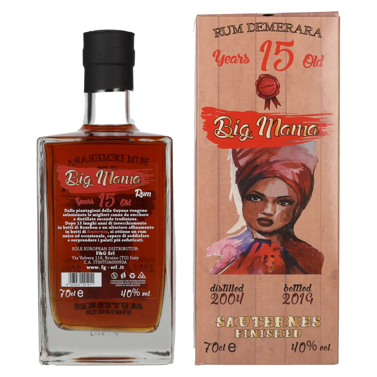 Big Mama Rum Demerara 15 ans d'âge, affiné en fûts de Sauternes, 2004, 40 % vol., 0,7 l, dans un coffret cadeau
