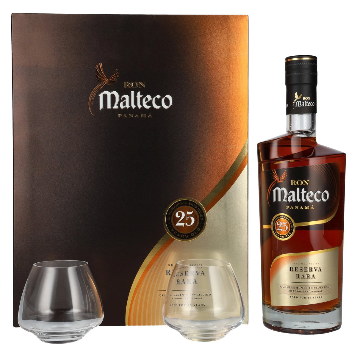Ron Malteco 25 Years Old Reserva Rara 40% vol. 0,7 l in een geschenkverpakking met 2 glazen