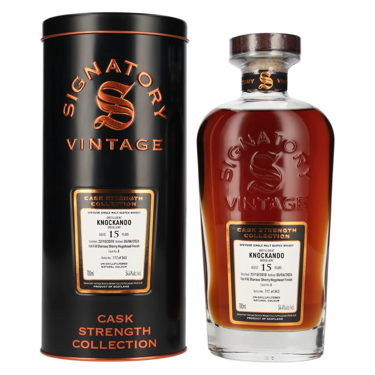 Signatory Vintage KNOCKANDO 15 Years Old Cask Strength Collection #6 2010 54.4% ABV 0.7l in a tin box