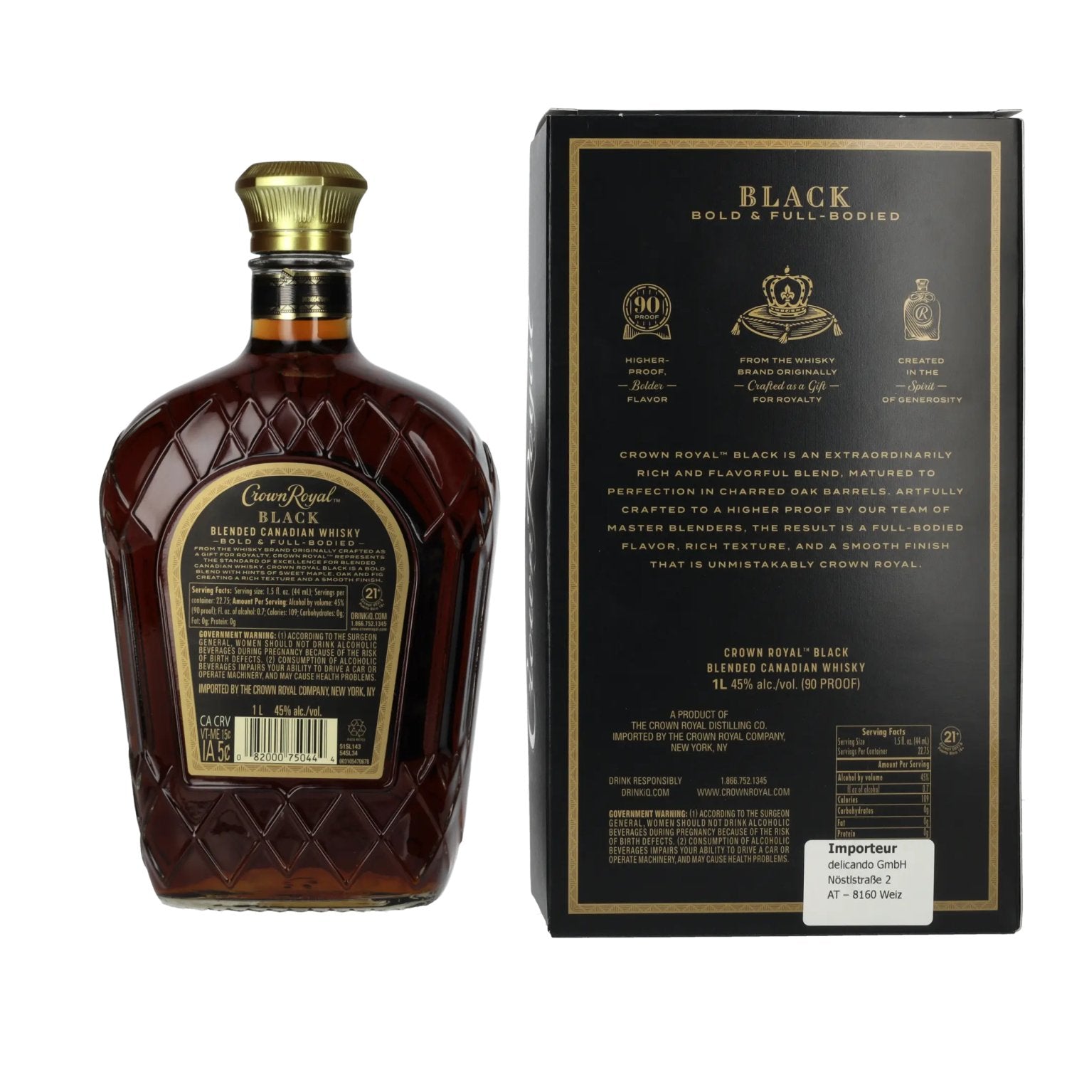 Crown Royal BLACK Blended Canadian Whisky 45% Vol. 1l in geschenkverpakking