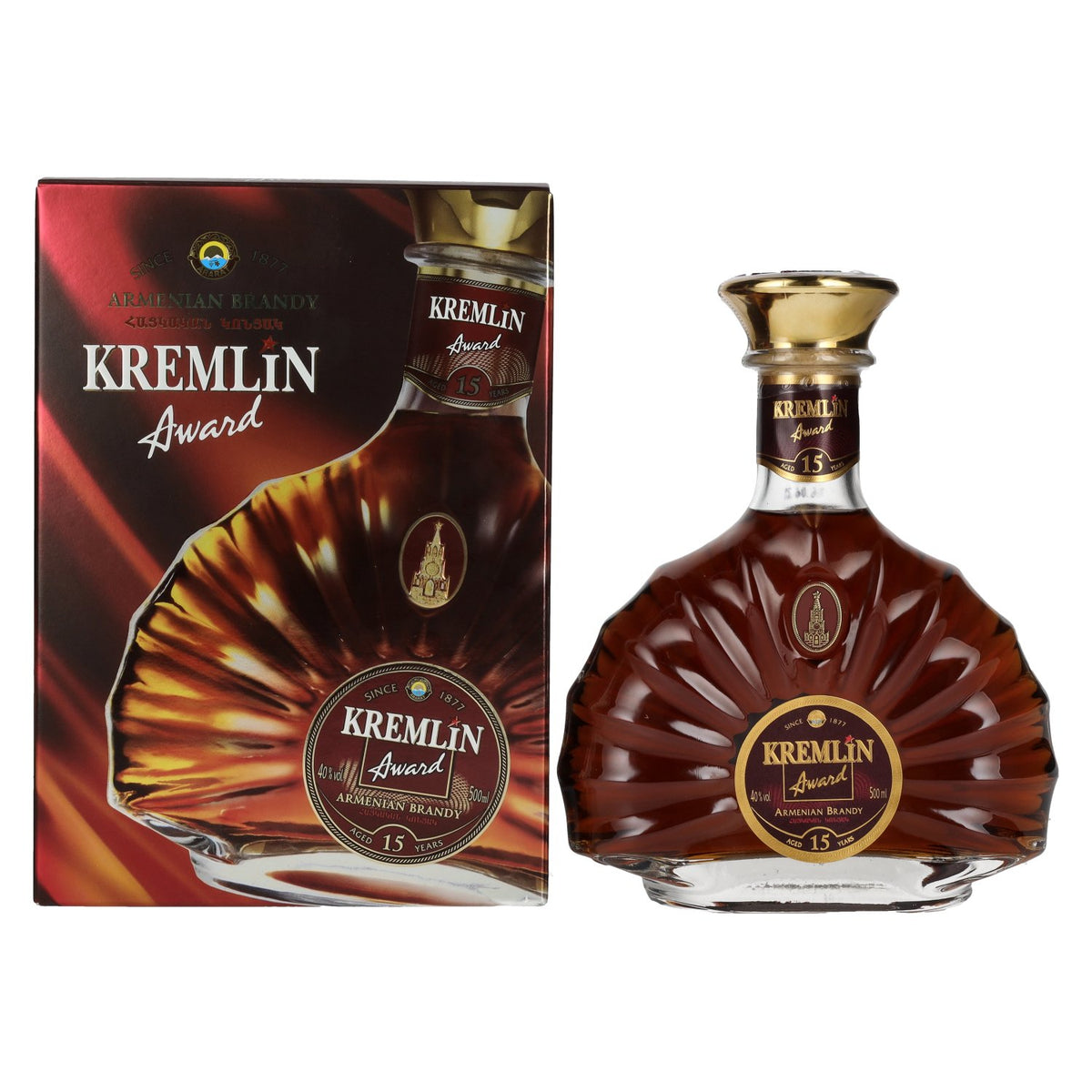 Kremlin Award Armenian Brandy de 15 ans d'âge, 40 % vol., 0,5 l, dans un coffret cadeau