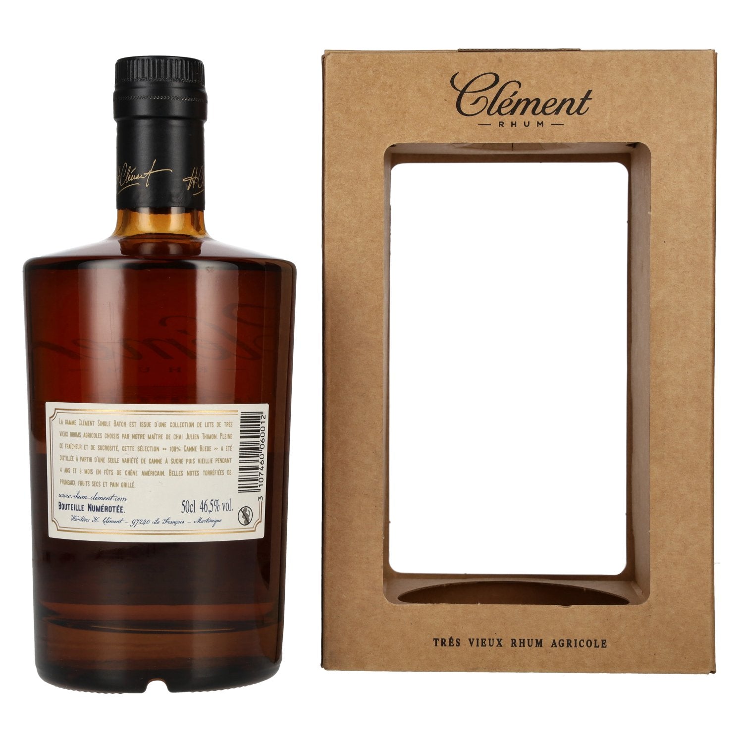 Clément Trés Vieux Rhum Agricole SINGLE BATCH 100% Canne Bleue 46,5% Vol. 0,5l en coffret cadeau