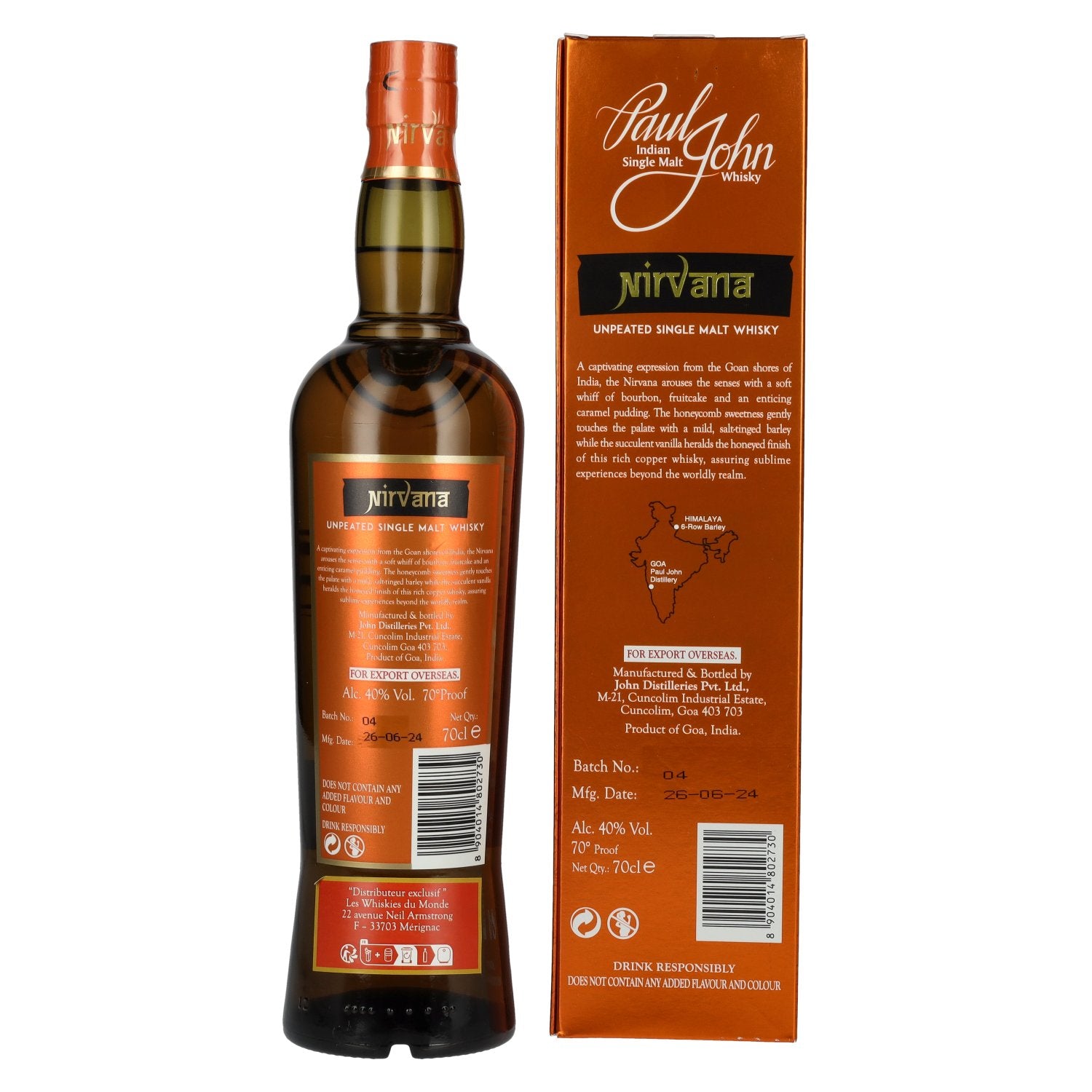 Paul John NIRVANA Indiase Single Malt Whisky 40% Vol. 0,7l in geschenkverpakking