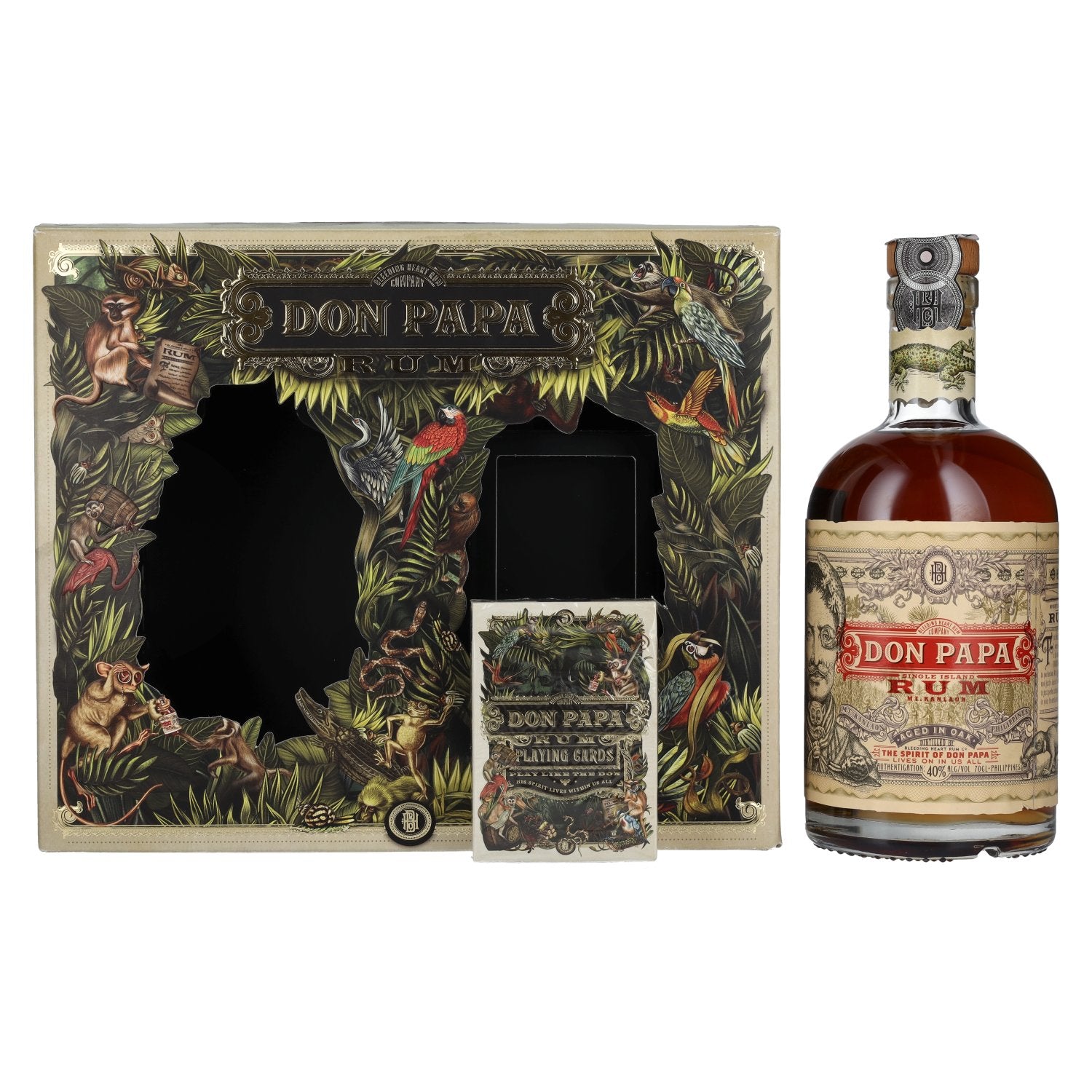 Don Papa 7 Jaar Oude Single Island Rum 40% Vol. 0,7l in geschenkverpakking met speelkaarten