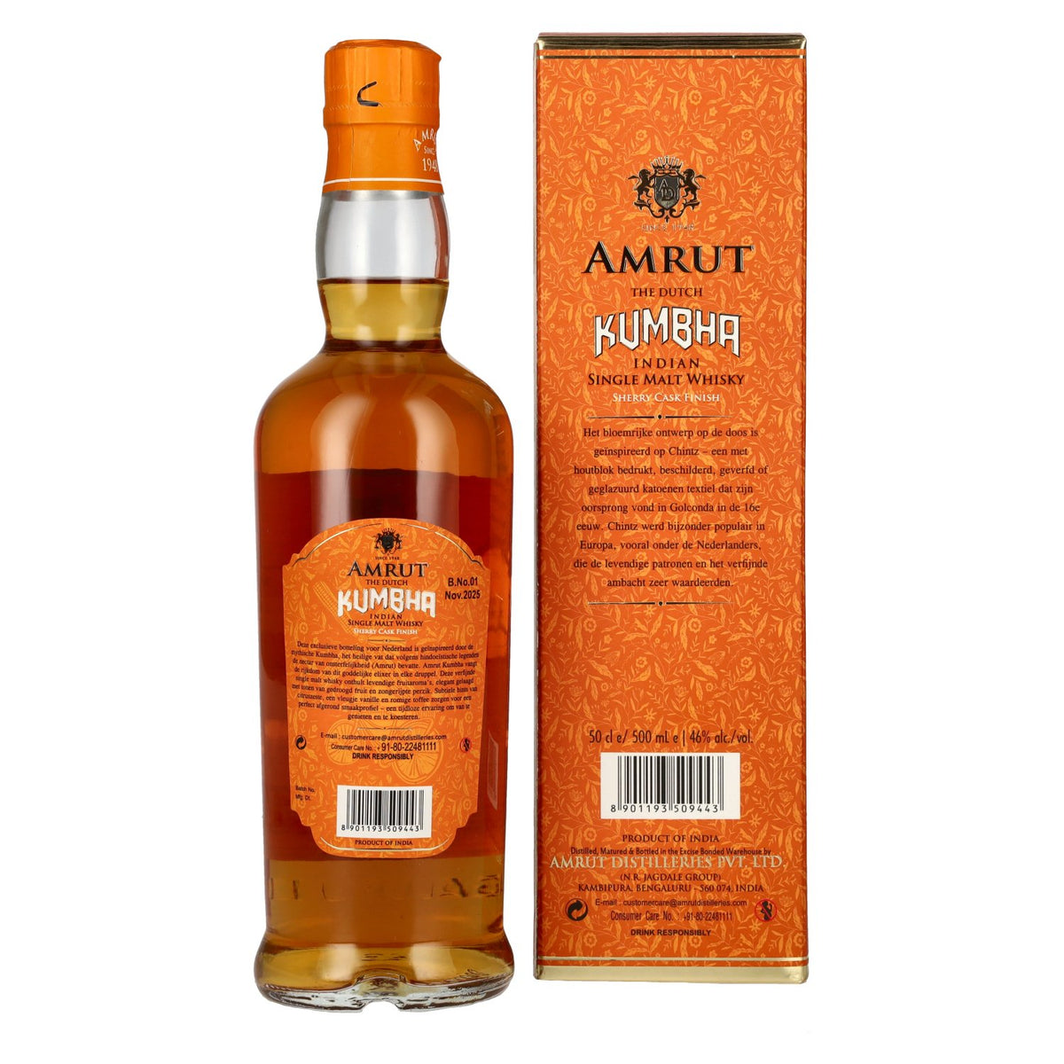 Amrut THE DUTCH KUMBHA Single Malt Whisky Sherry Cask Finish 46% vol. 0,5 l in geschenkverpakking