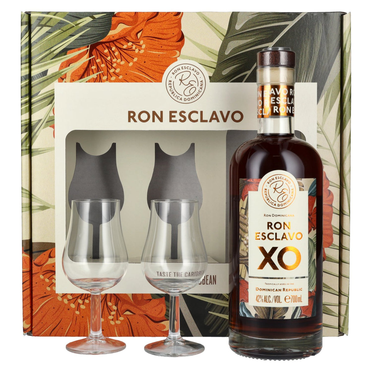 Ron Esclavo XO Ron Dominicana 42% vol. 0,7 l in geschenkverpakking met 2 glazen