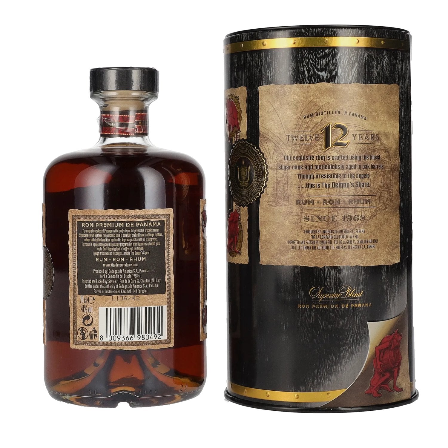 The Demon's Share Superior Blend Rum 12 Years Old 41% Vol. 0,7l en Tinbox