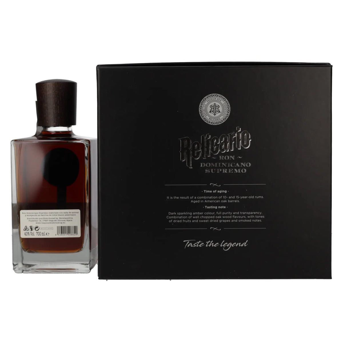 Relicario Ron Dominicano Supremo 40% ABV, 0.7 litres, in a gift box with a glass