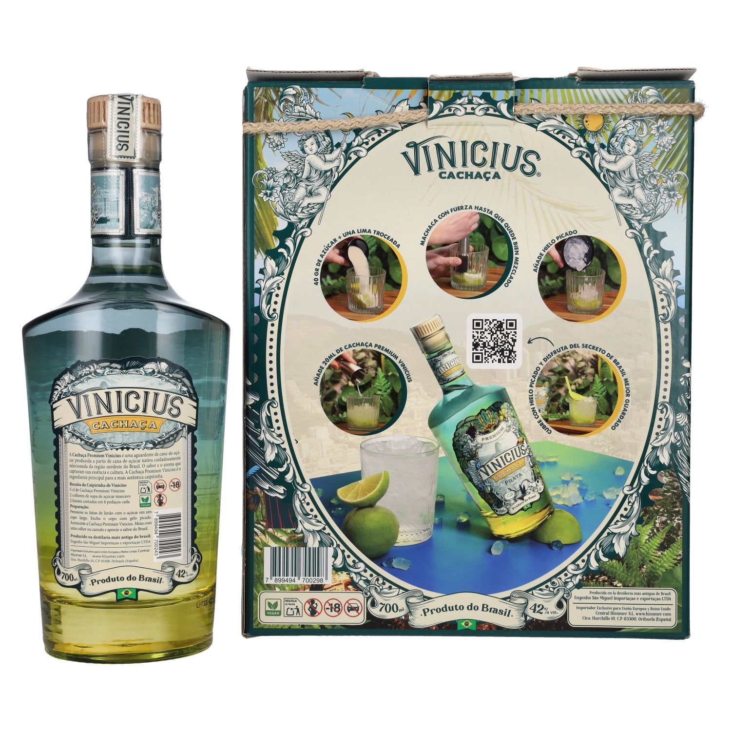 Vinicius Premium Cachaca Prata 42% vol. 0,7 l in geschenkverpakking met glas