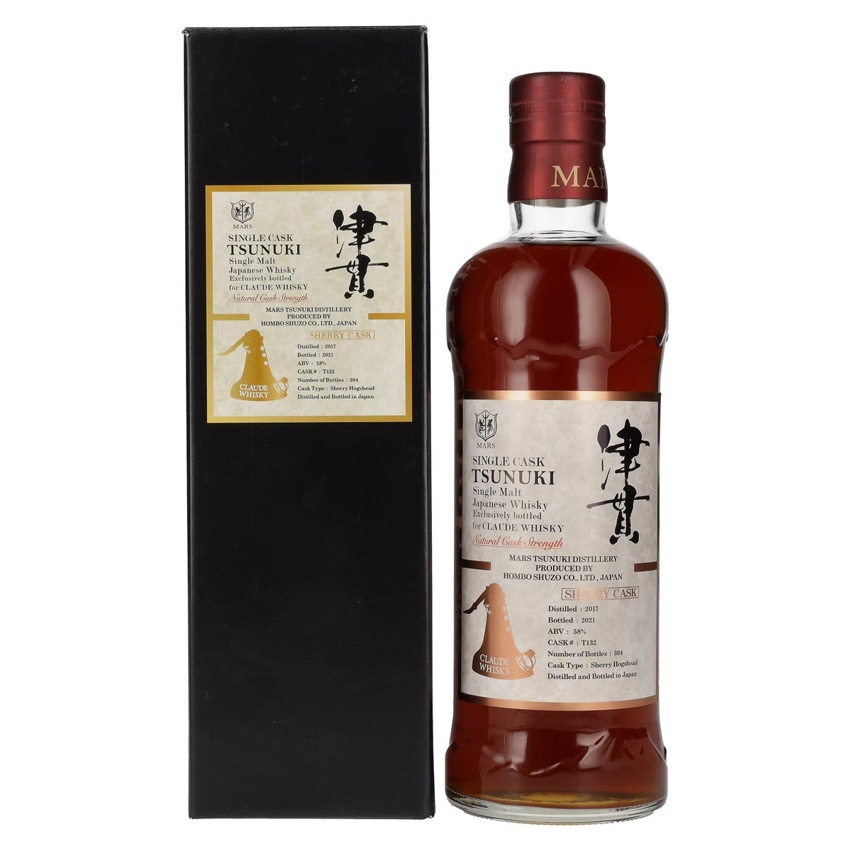 Mars TSUNUKI Single Cask Malt SHERRY CASK for Claude Whisky 2017 58% vol. 0,7 l in geschenkverpakking