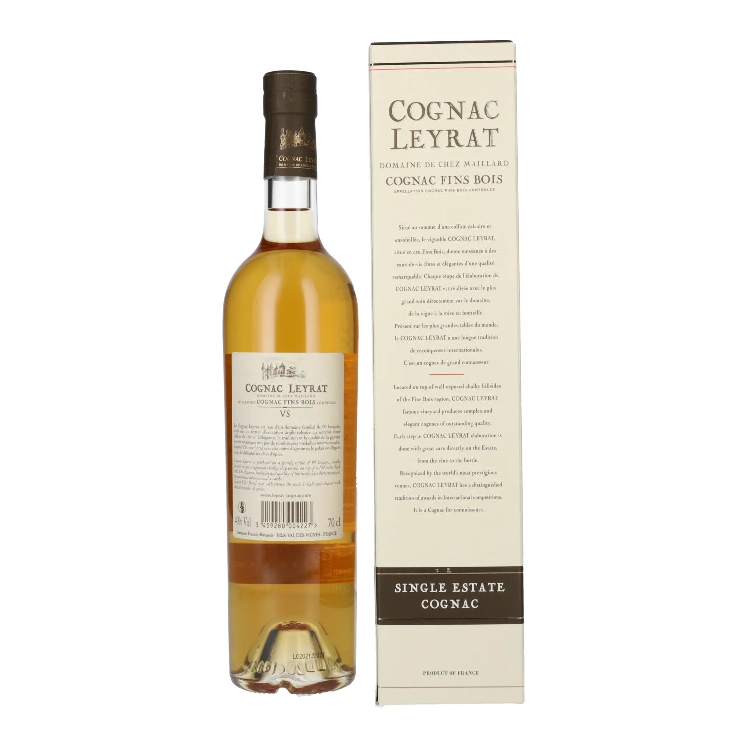 Cognac Leyrat VS Fine Single Estate Cognac 40% vol. 0,7 l in geschenkverpakking