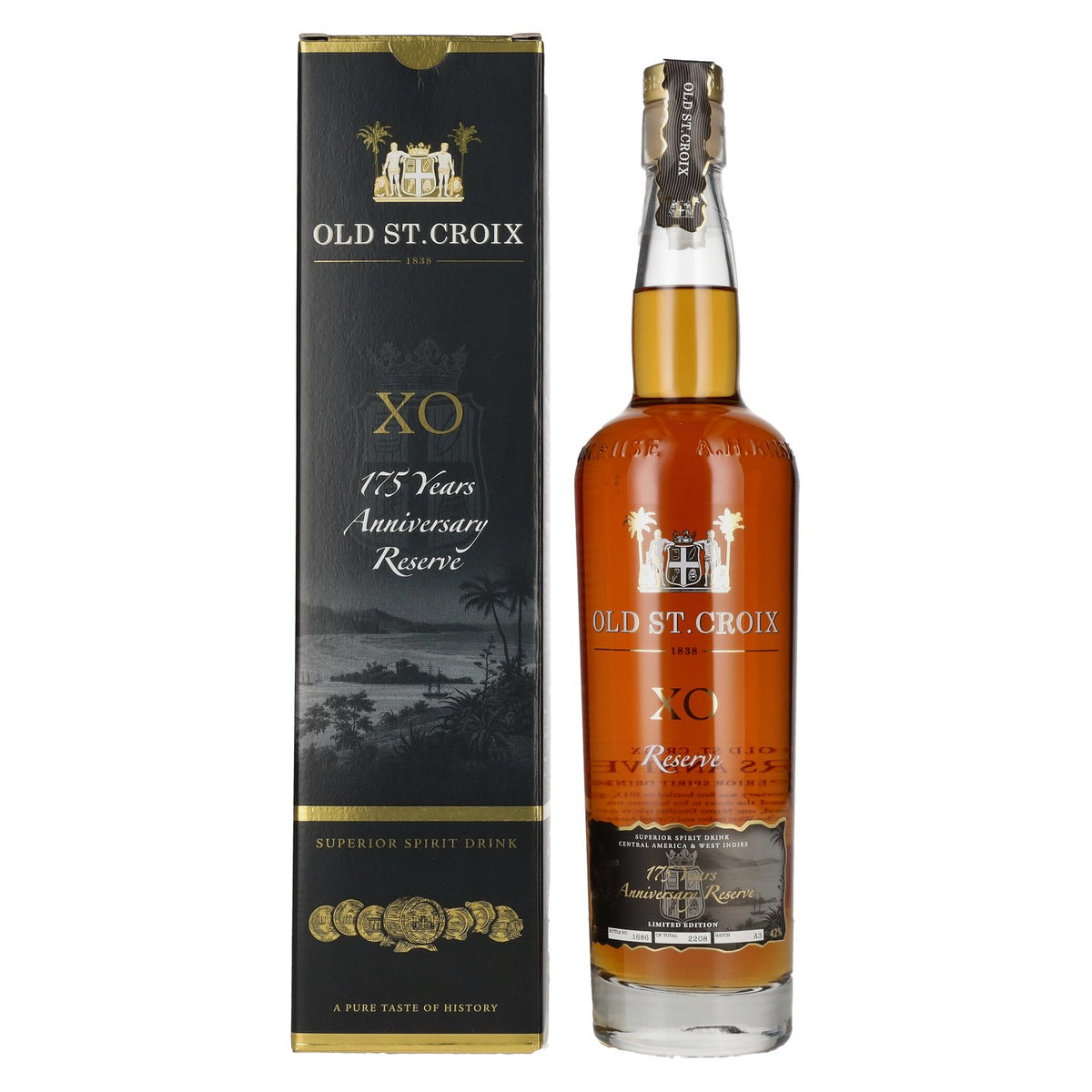 Old St. Croix A.H. Riise X.O. Reserve 175th Anniversary Superior Spirit Drink 42% vol. 0.7 l in a gift box