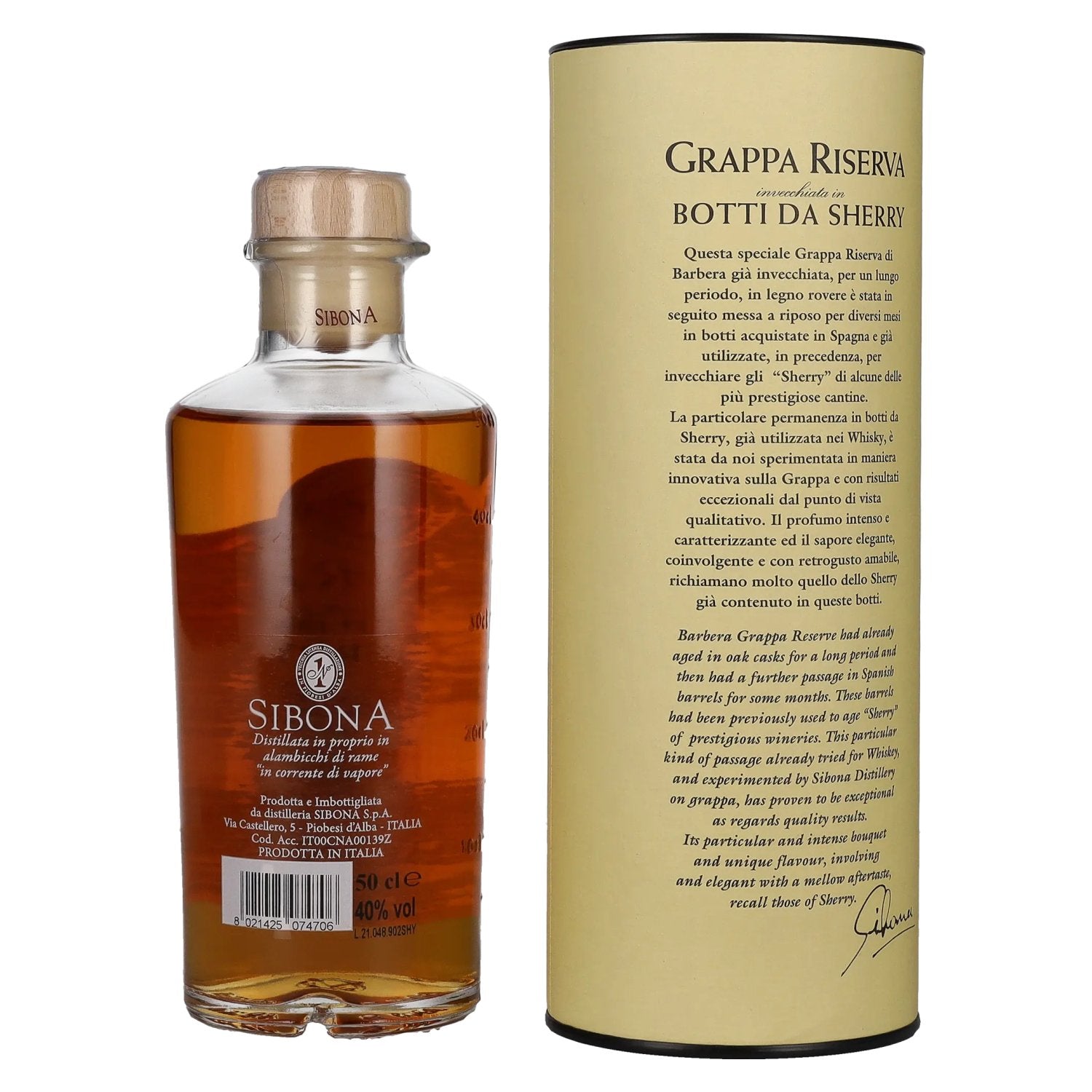 Sibona GRAPPA RISERVA Botti da SHERRY 40% Vol. 0.5l in gift box