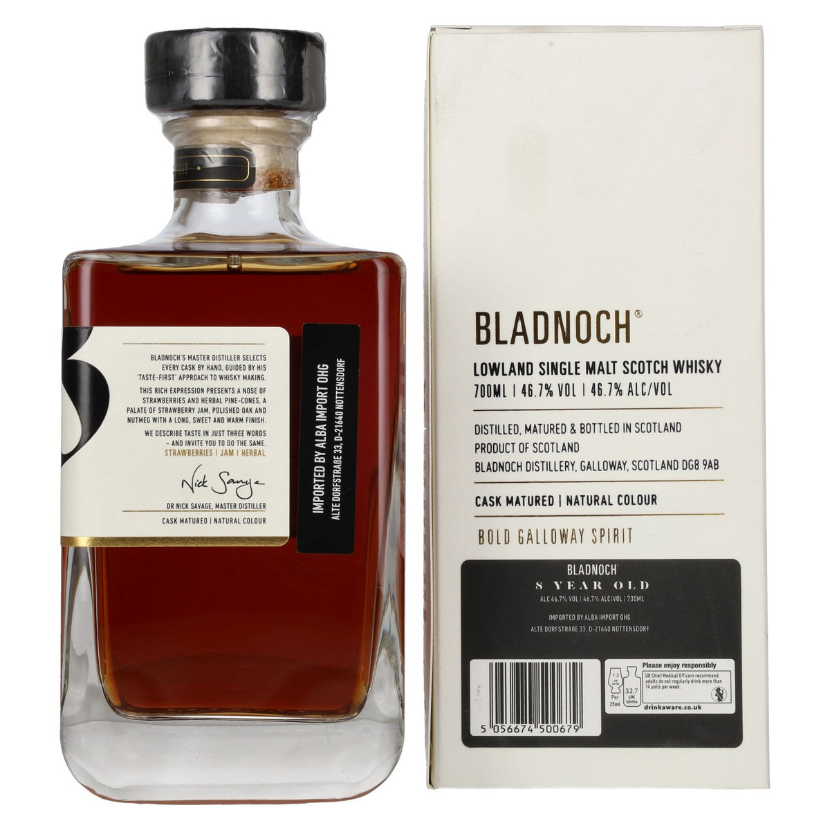 Bladnoch 8 Years Old Lowland Single Malt American Red Wine Cask 46.7% ABV 0.7l in a gift box