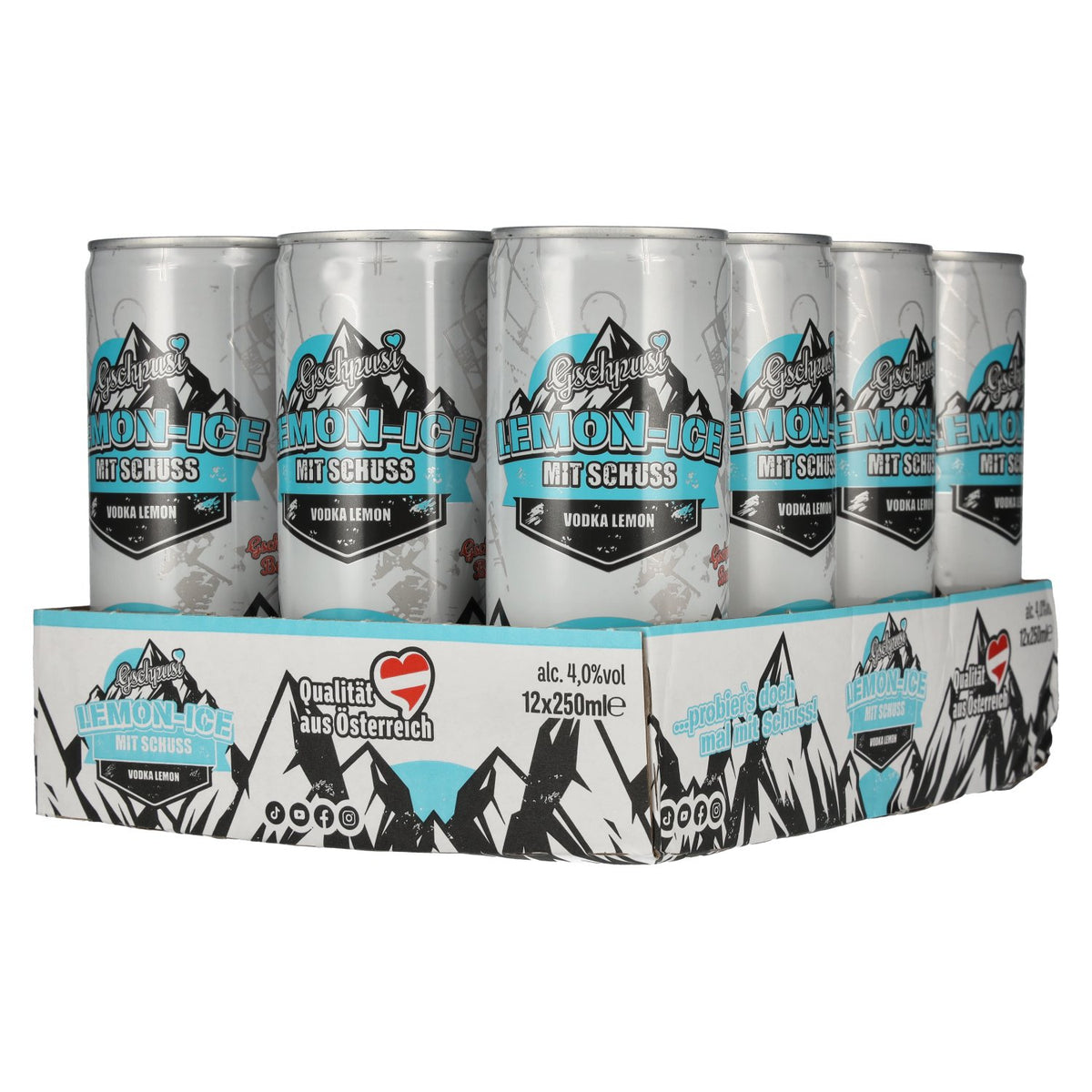 Gschpusi Lemon-Ice met een scheutje alcohol 4% vol. 12 blikjes van 0,25 l, statiegeld