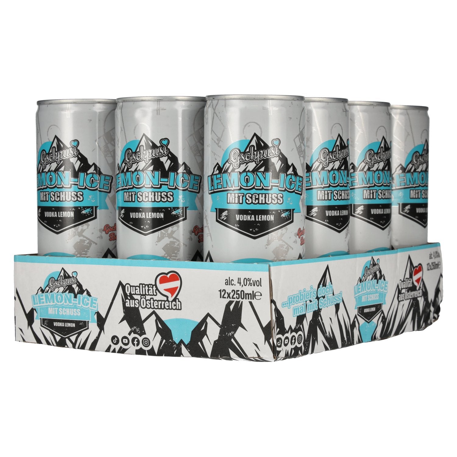 Gschpusi Lemon-Ice avec un soupçon d'alcool 4 % vol. 12 canettes de 0,25 l, consigne
