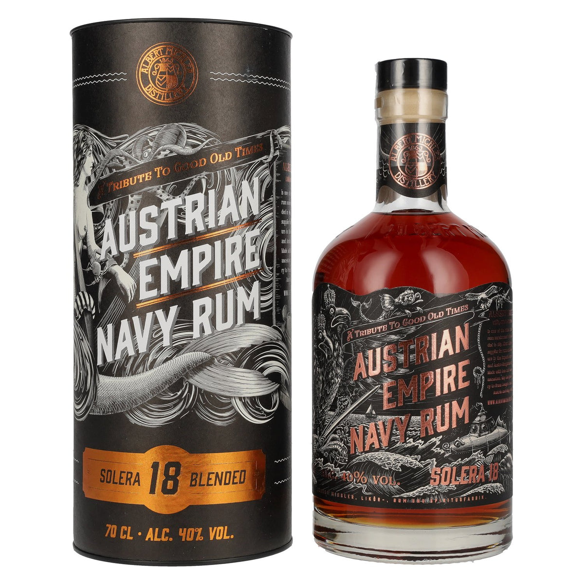 Austrian Empire Navy Rum 18 Solera Blended 40% vol. 0,7 l in geschenkverpakking