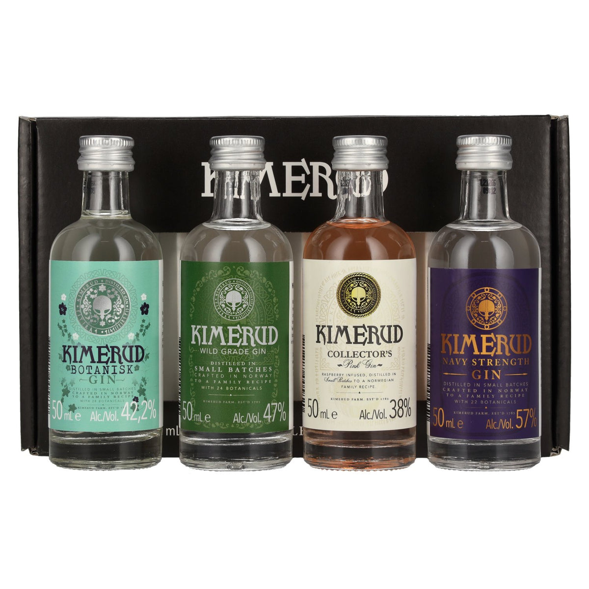 Kimerud Gin-cadeauset 46% vol. 4 x 0,05 l in geschenkverpakking