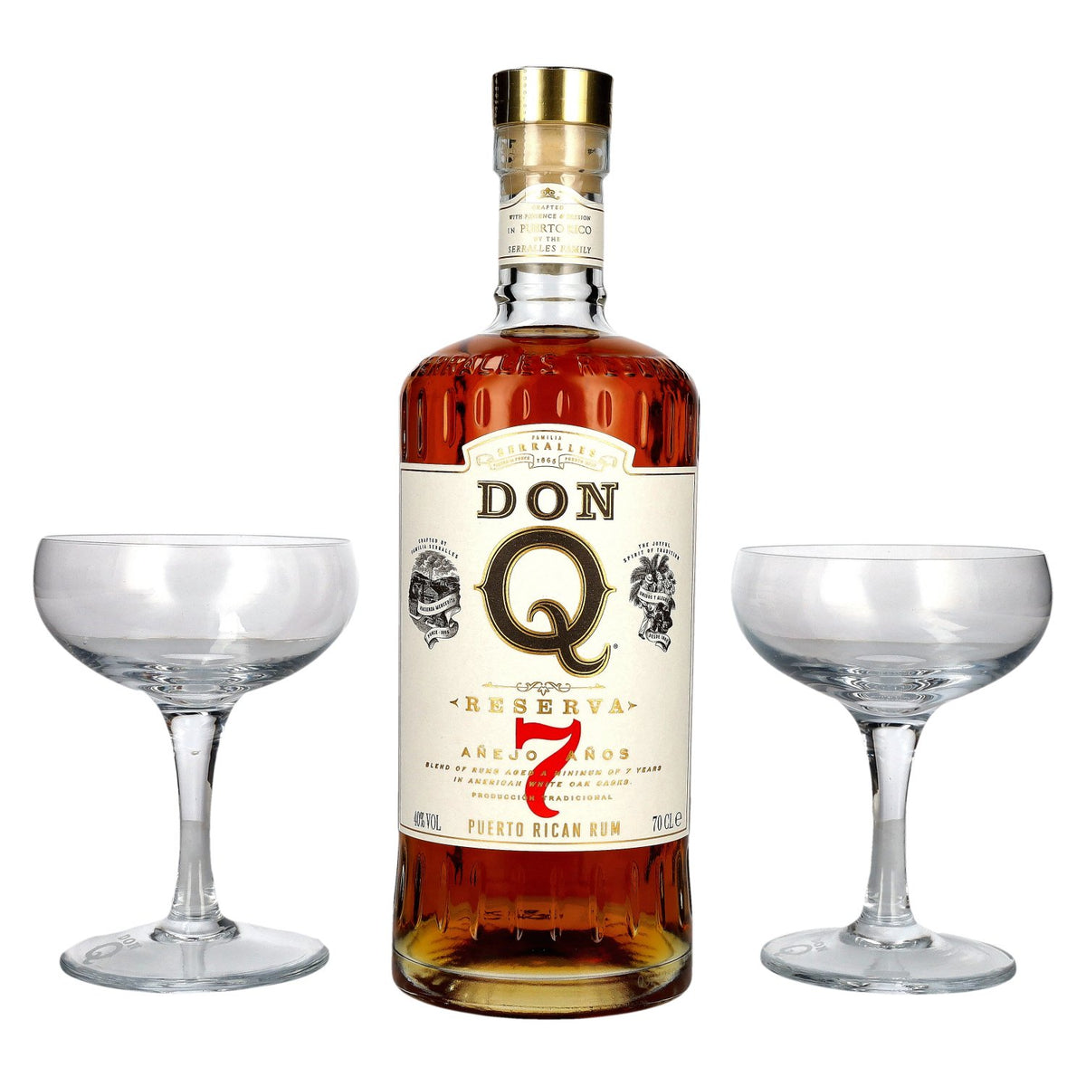 Don Q RESERVA Añejo 7 Años, rhum portoricain, 40 % vol., 0,7 l, dans un coffret cadeau avec 2 verres