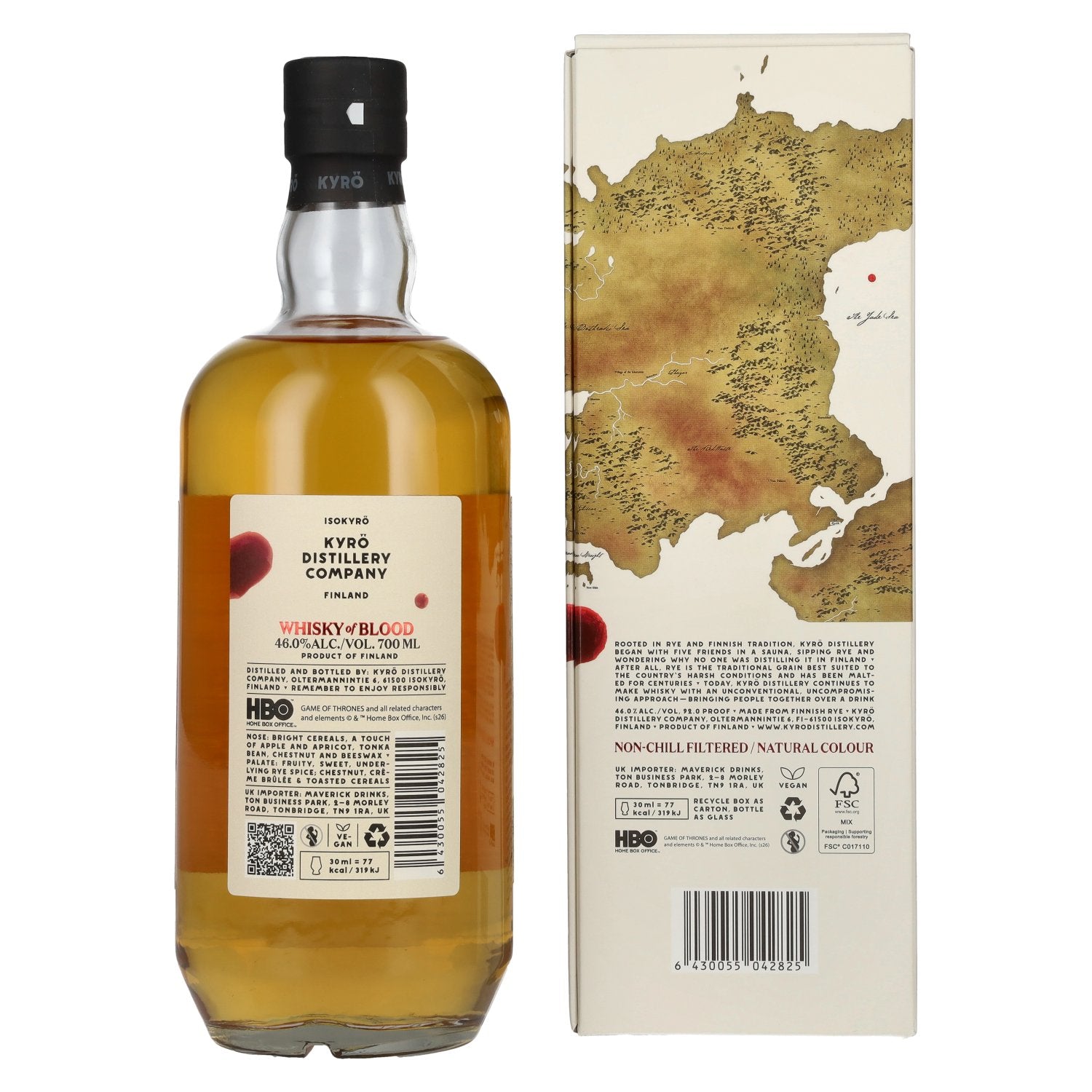 KYRÖ GAME OF THRONES Whisky of BLOOD 100% Malted Rye 46% Vol. 0,7l in Geschenkbox