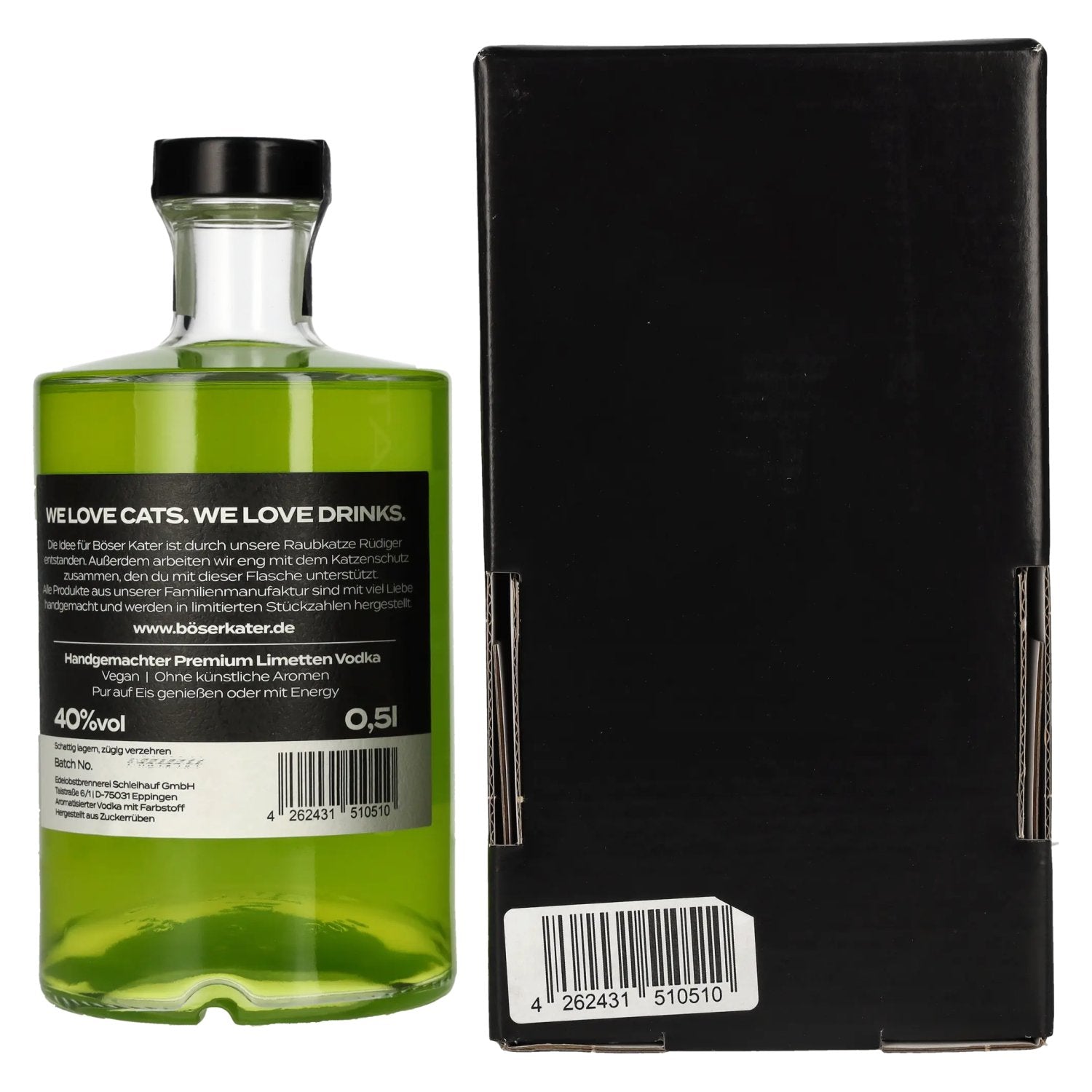 Böser Kater Black Light Neon Lime Wodka 40% Vol. 0,5l in geschenkverpakking