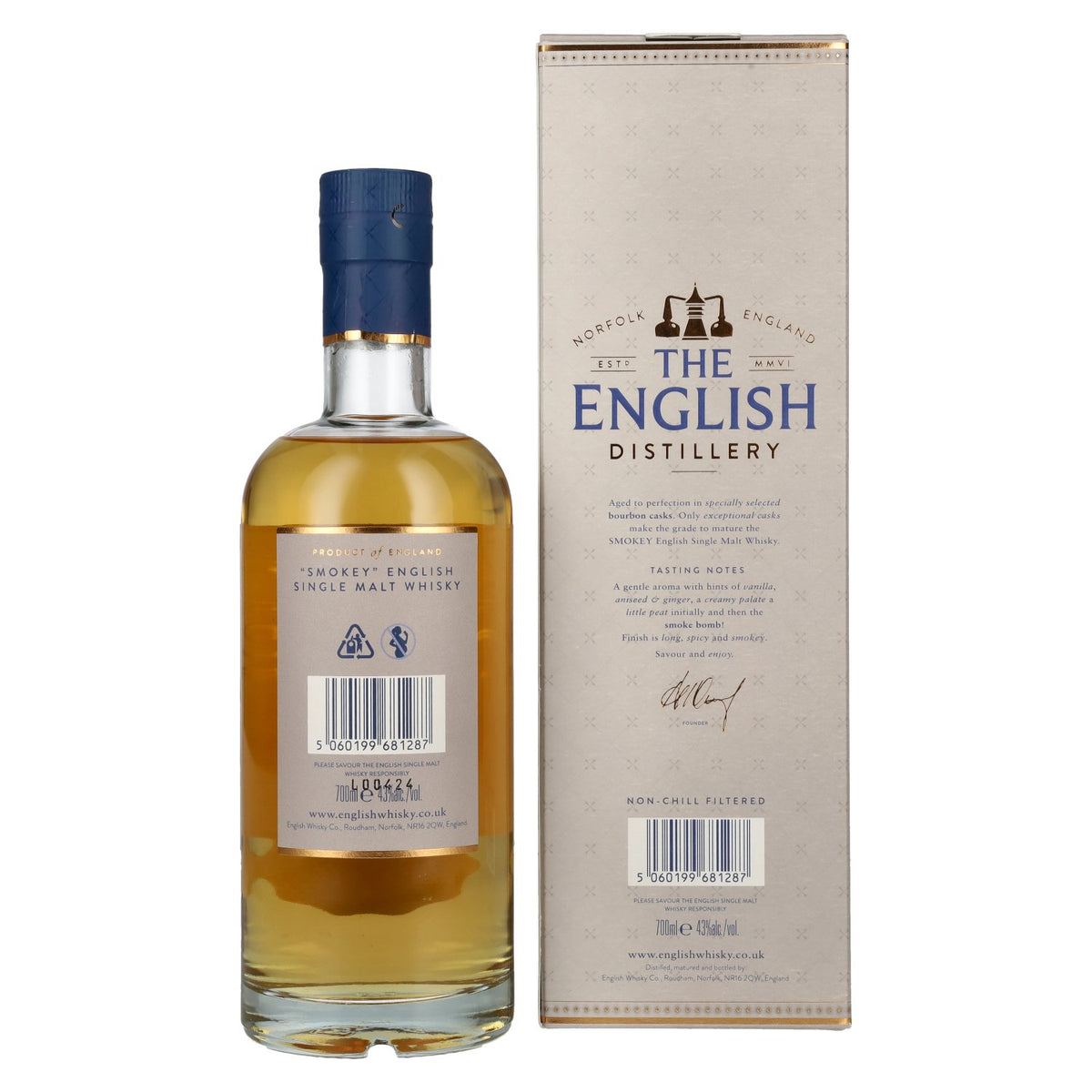 The English Whisky Co. SMOKEY Single Malt Whisky 43% vol. 0.7 l in a gift box