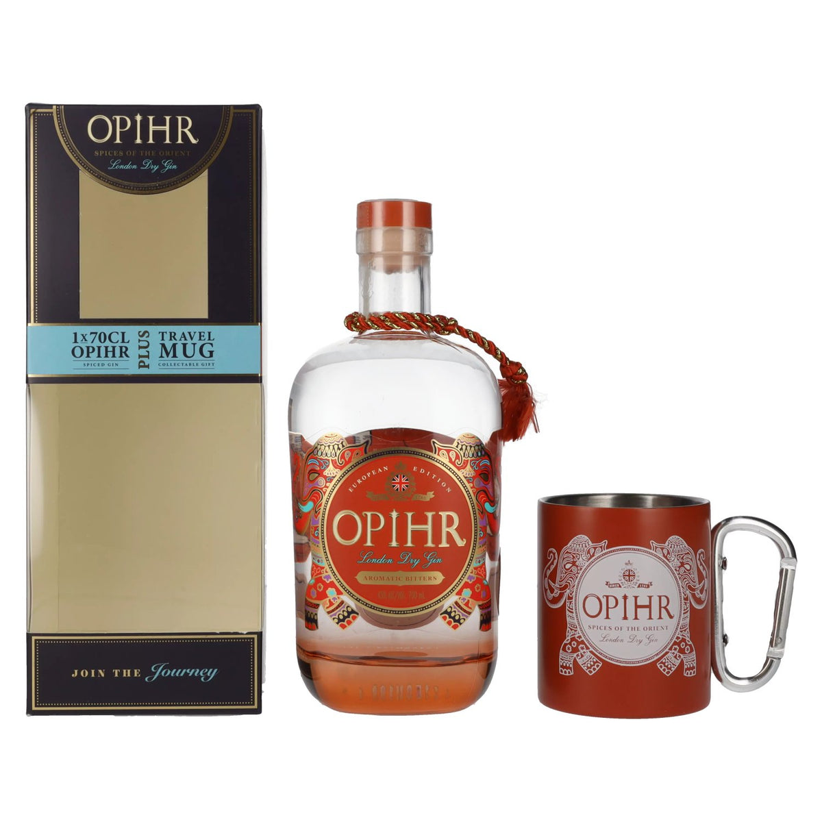 Opihr Gin London Dry EUROPEAN EDITION 43% vol. 0.7 l in a gift box with a travel mug