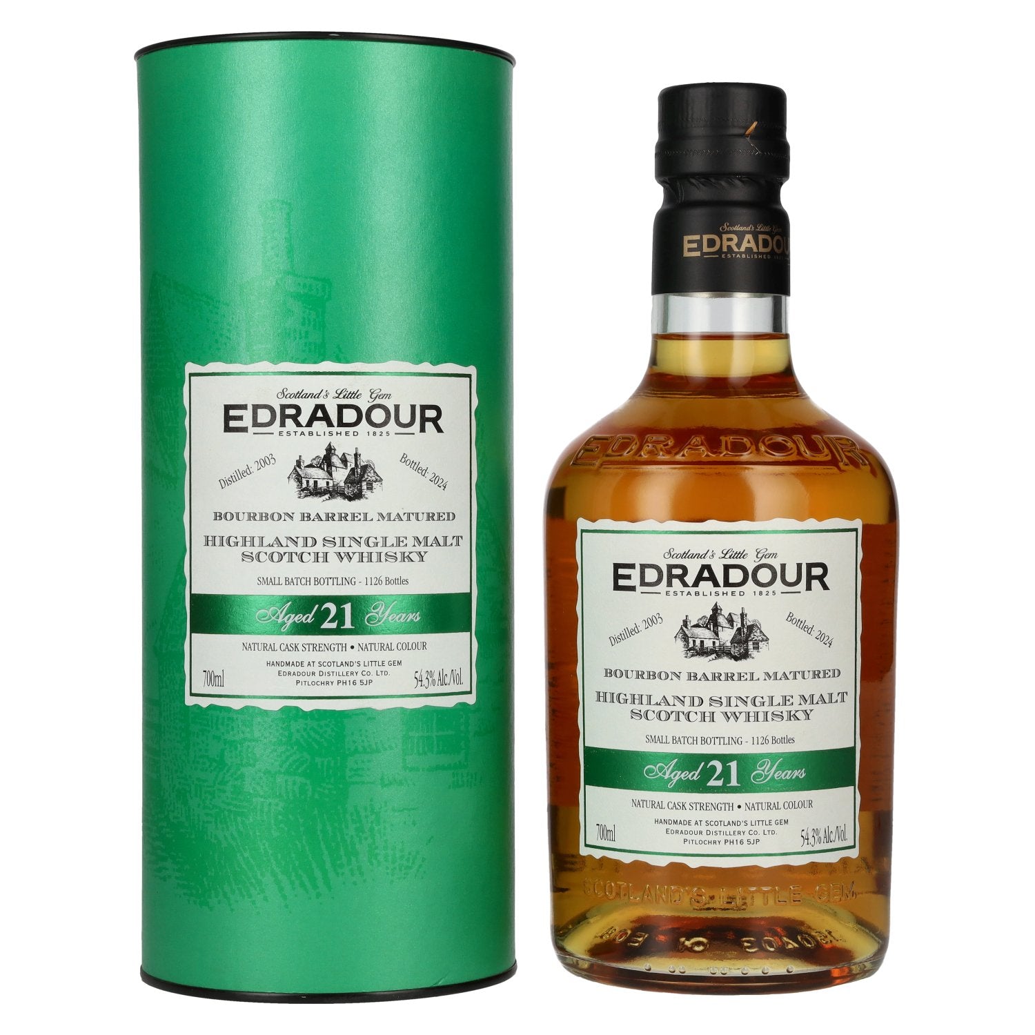Edradour 21 Years Old Bourbon Barrel Matured Highland Single Malt Whisky 54,3% Vol. 0,7l en coffret cadeau