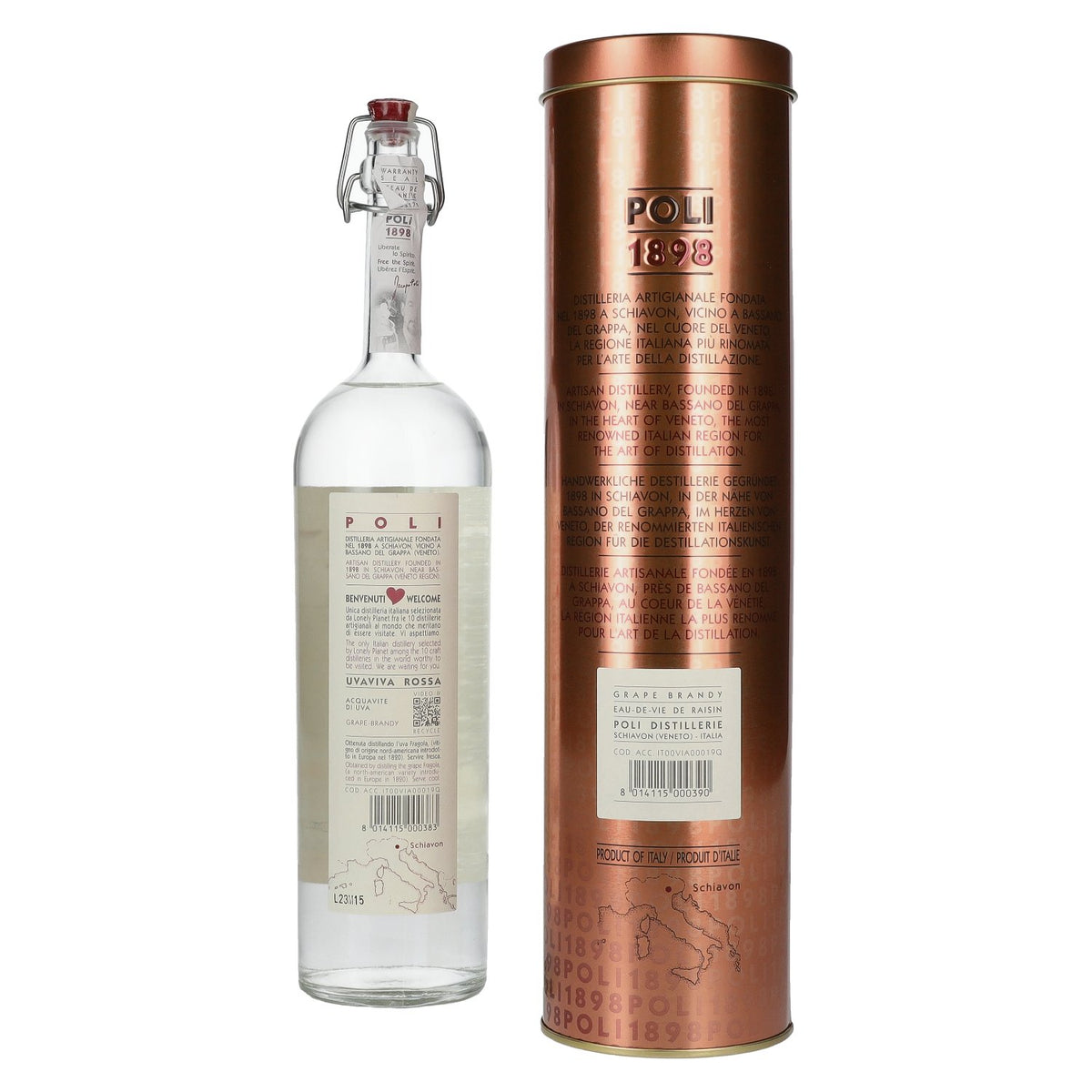 Poli UVAVIVA Rossa 40 % vol., 0,7 l, en boîte métallique