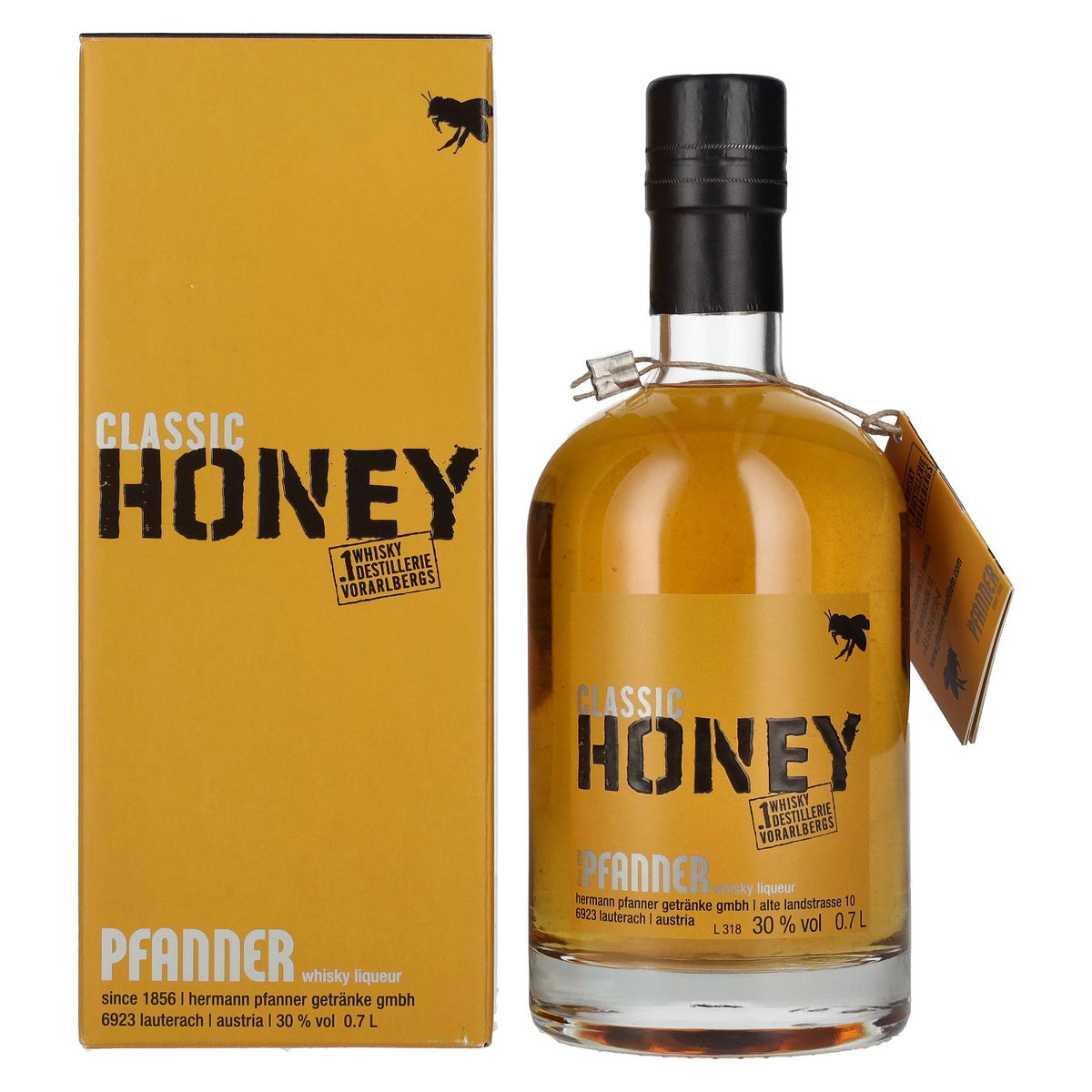 Liqueur de whisky Pfanner Classic HONEY, 30 % vol., 0,7 l, dans un coffret cadeau