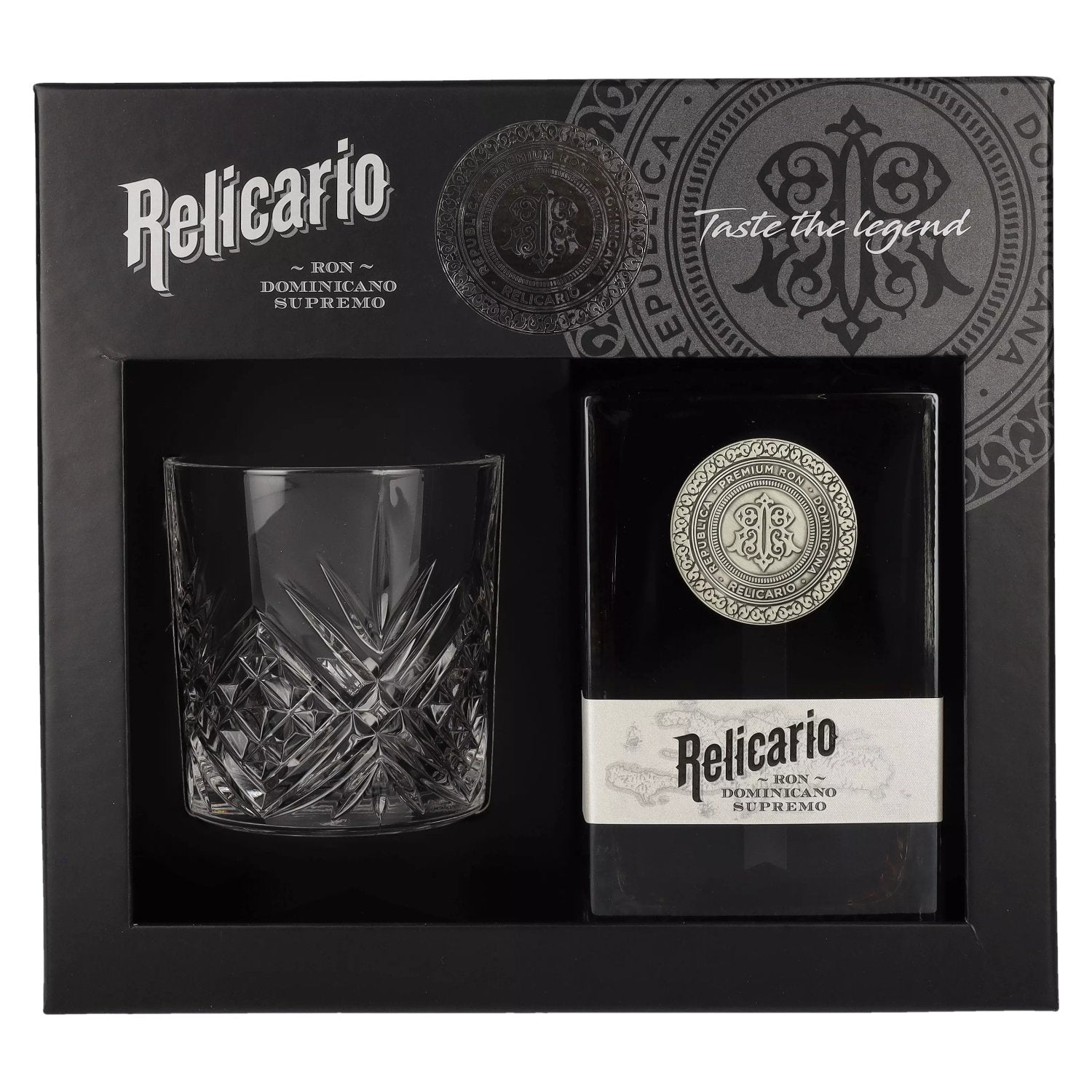 Relicario Ron Dominicano Supremo 40% Vol. 0,7l in geschenkverpakking met glas