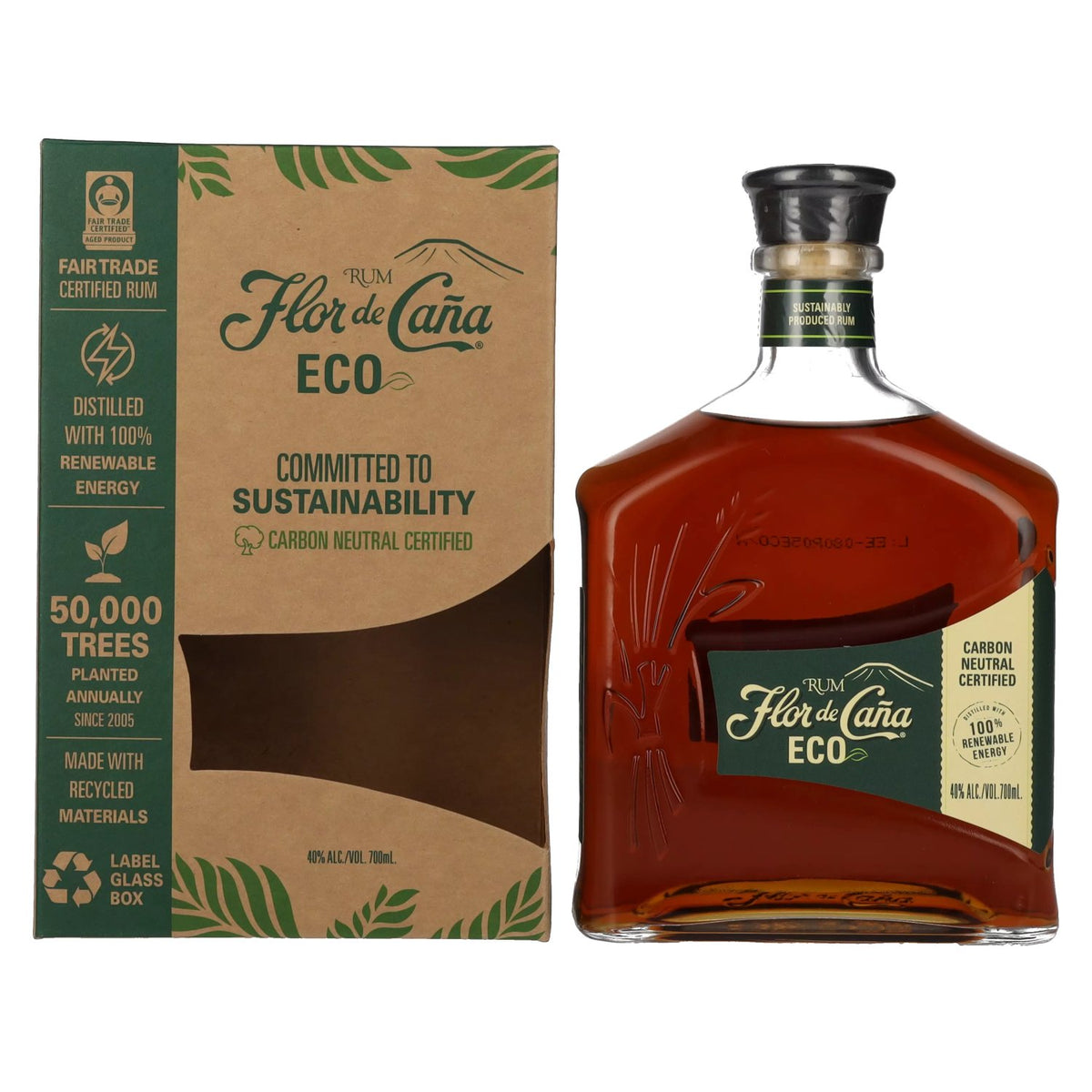 Flor de Caña ECO-rum 40% vol. 0,7 l in geschenkverpakking