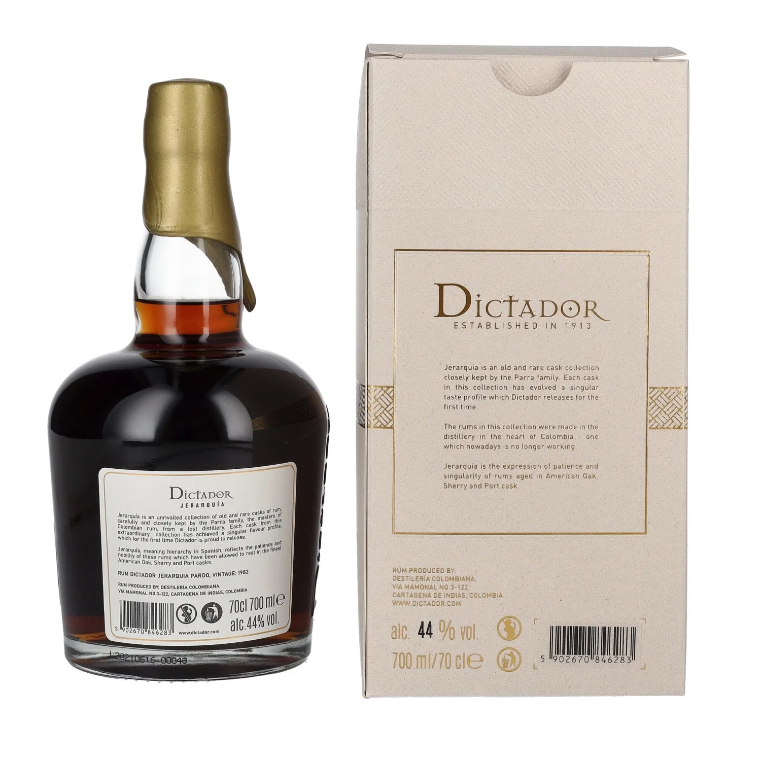 Dictador JERARQUÍA 38 Years Old PARDO Rum 1982 44% Vol. 0,7l in gift box