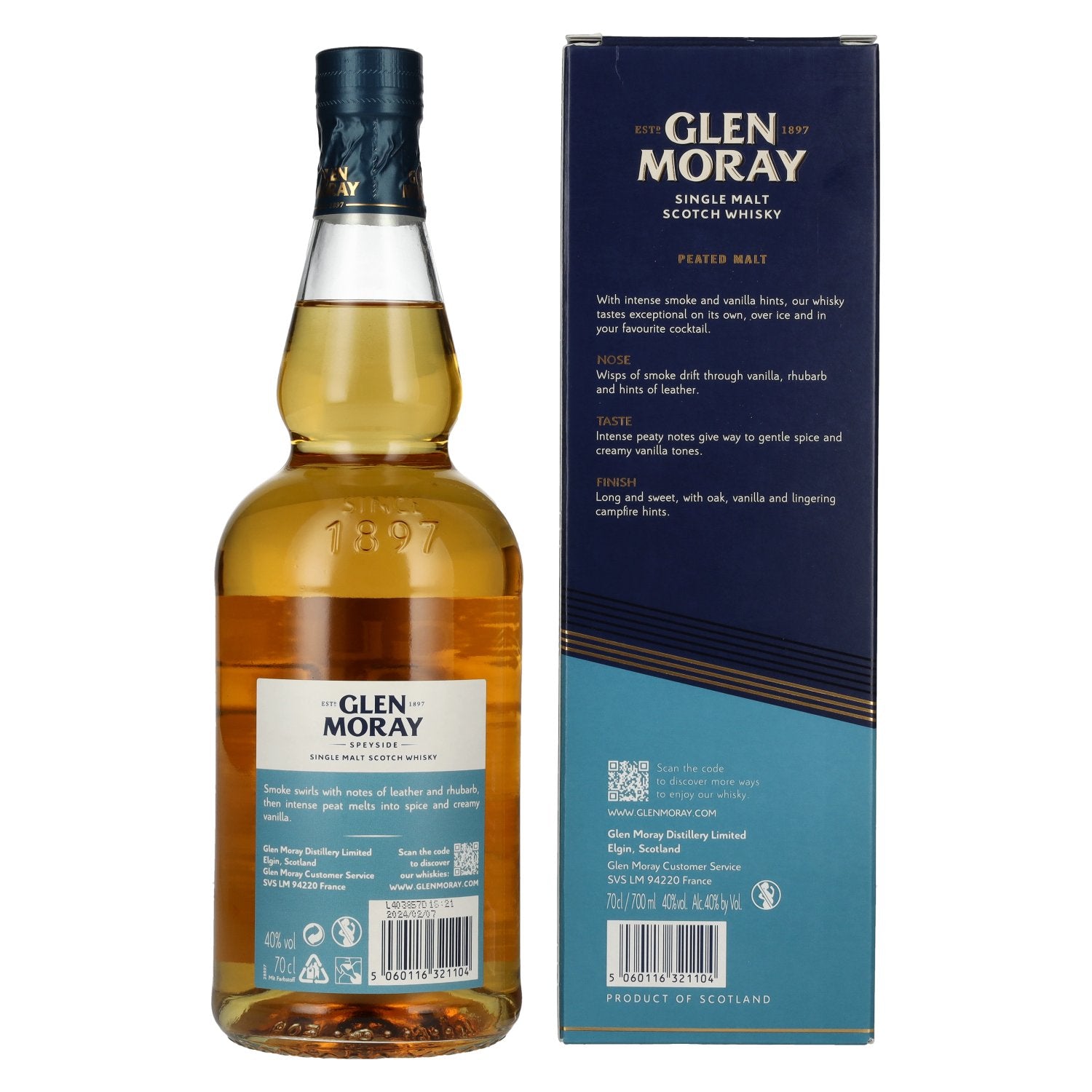 Glen Moray Smoky Classic Peated Single Malt 40% Vol. 0,7l in geschenkverpakking