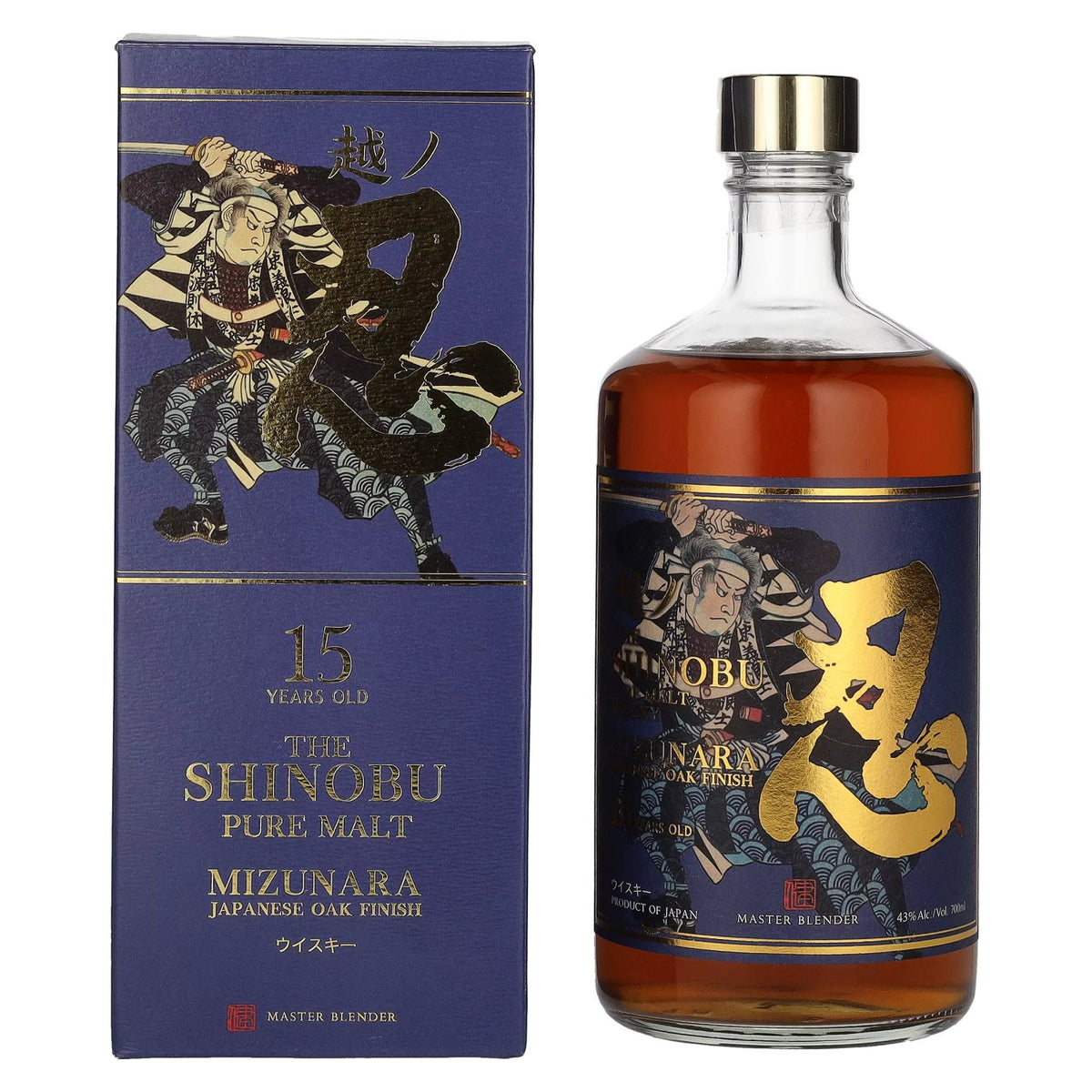 The Shinobu Pure Malt 15-Year-Old Whisky, MIZUNARA Japanese Oak Finish, 43% vol., 0.7 l, in a gift box
