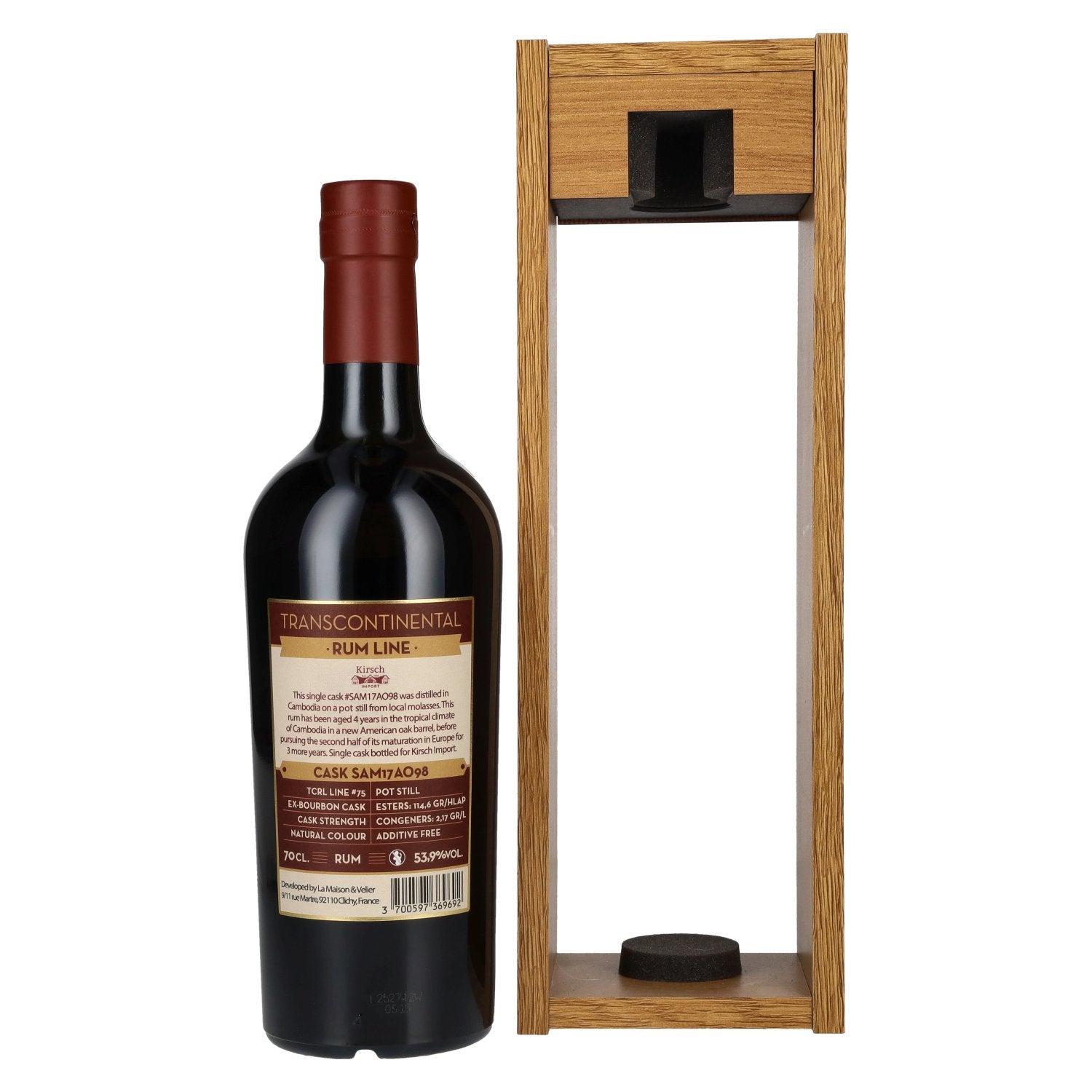 Transcontinental Rum Line CAMBODIA Single Cask Rum 2017 53,9% vol. 0,7l dans une caisse en bois