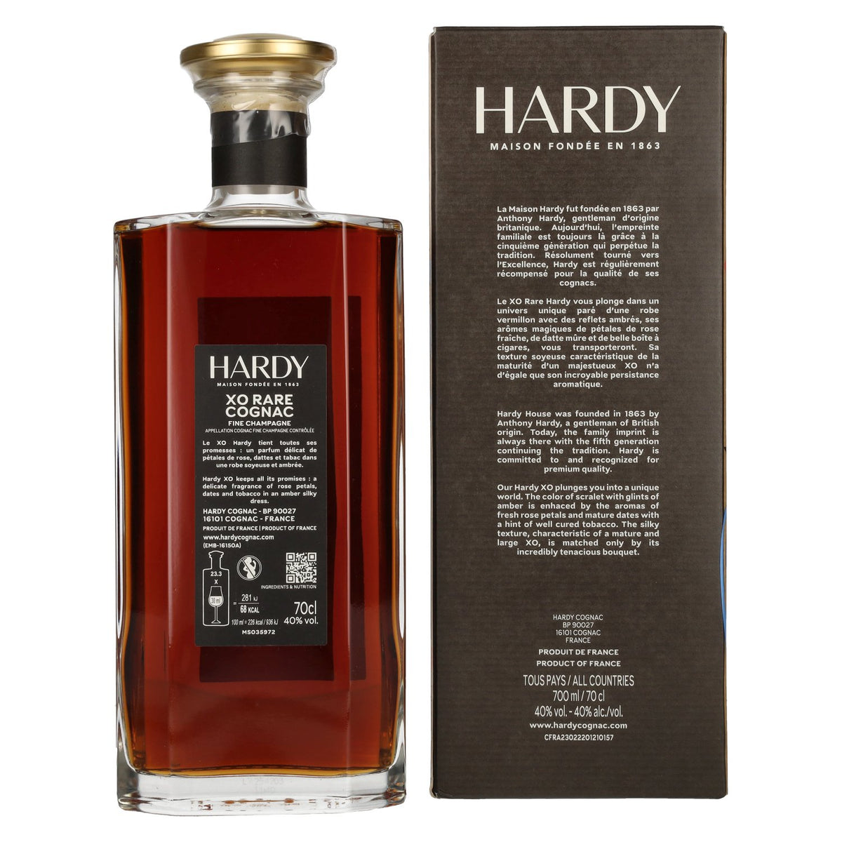 Hardy XO RARE Fine Champagne Cognac 40% vol. 0,7 l in geschenkverpakking