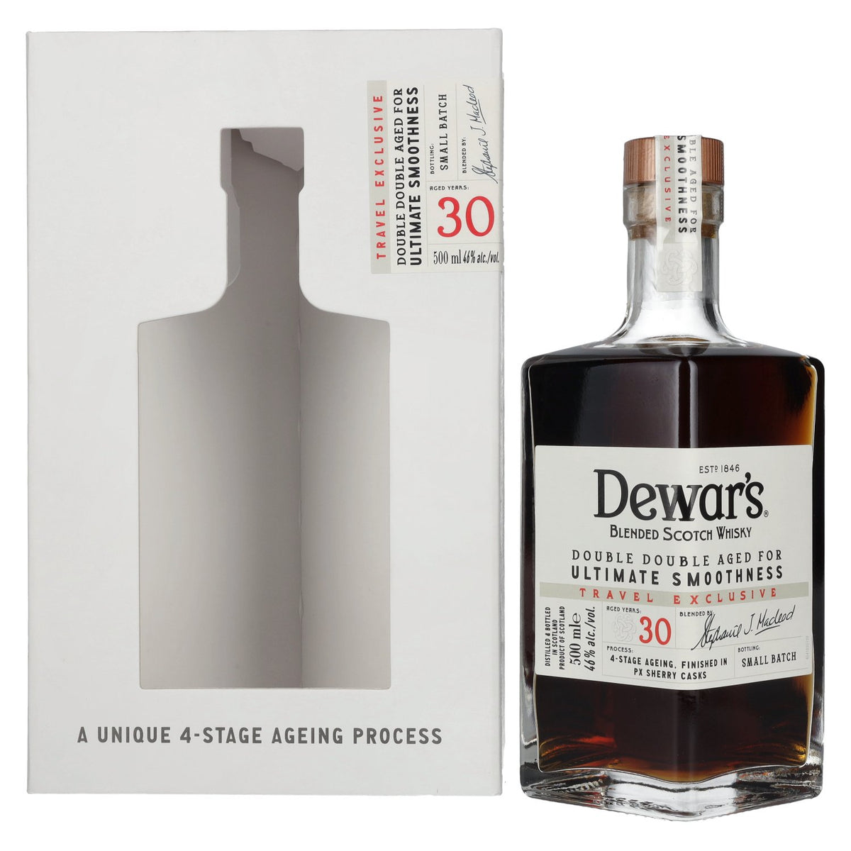 Dewar's 30 Years Old Double Double Aged Blended Scotch Whisky, 46% ABV, 0.5l in a gift box