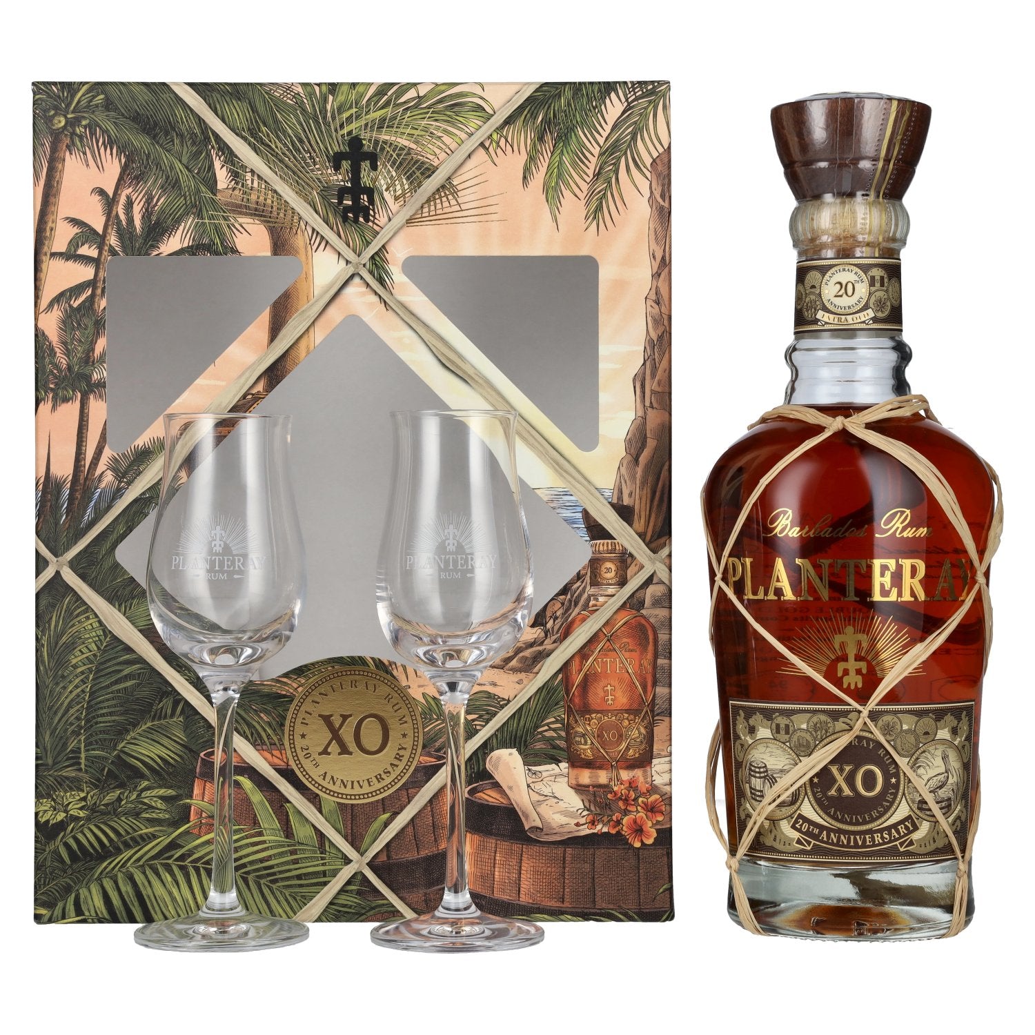 Planteray Rum BARBADOS XO 20th Anniversary 40% Vol. 0,7l in geschenkverpakking met 2 glazen
