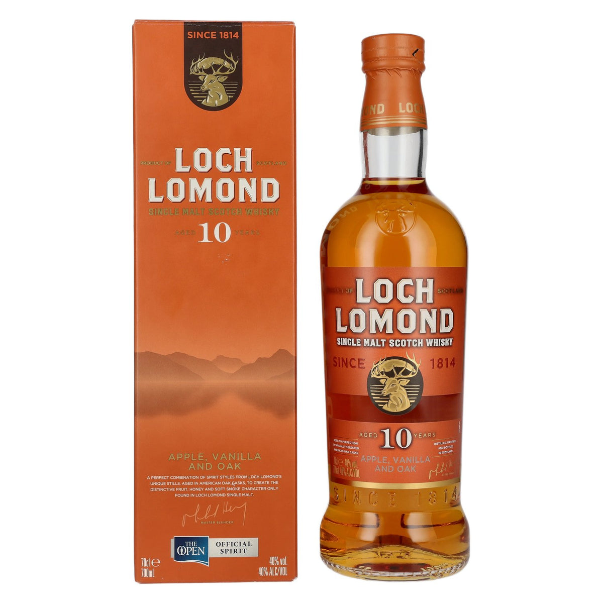 Loch Lomond 10-Year-Old Single Malt Apple, Vanilla and Oak Whisky, 40% ABV, 0.7 litres, in a gift box