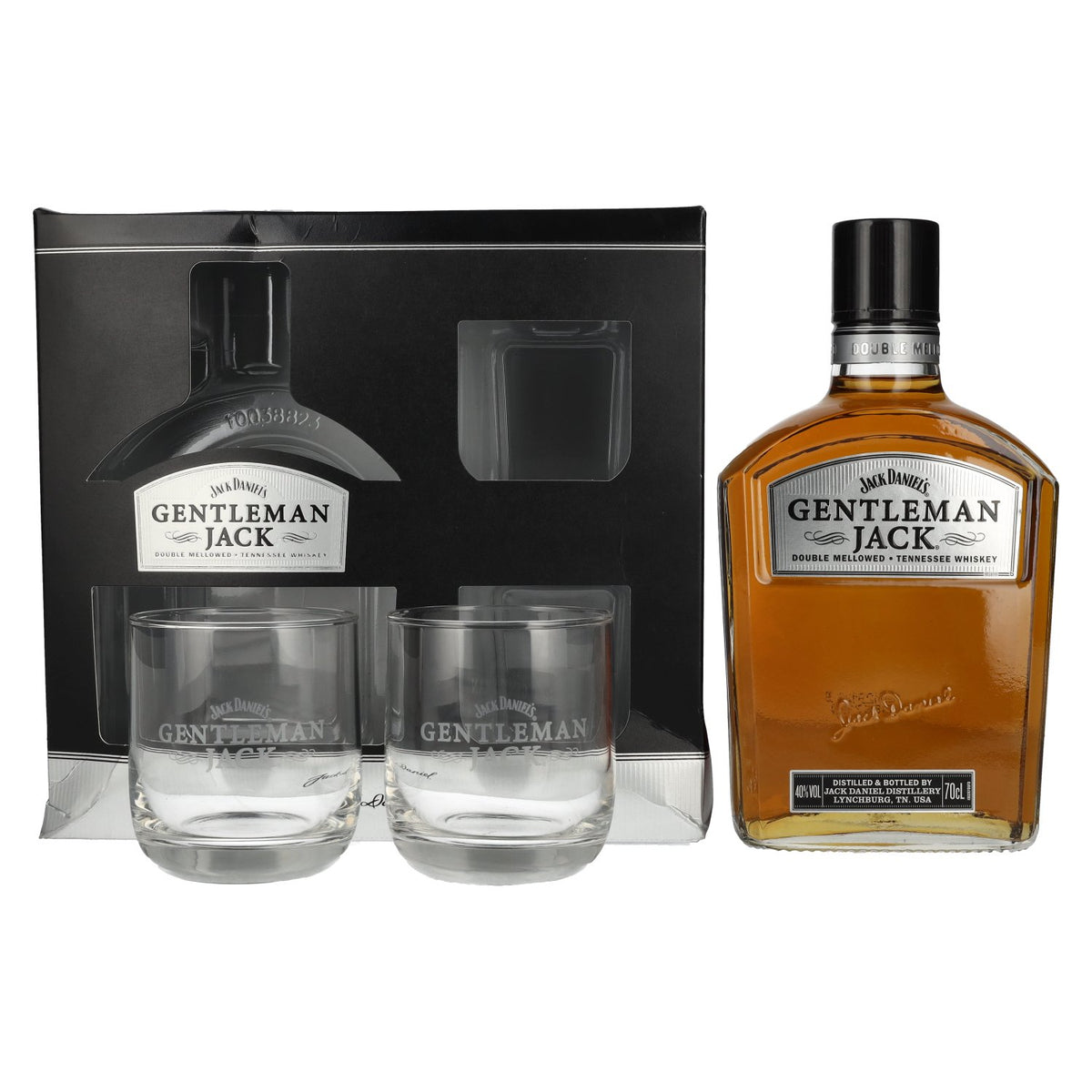 Jack Daniel's GENTLEMAN JACK Tennessee Whiskey 40% ABV, 0.7 litres, in a gift box with 2 glasses