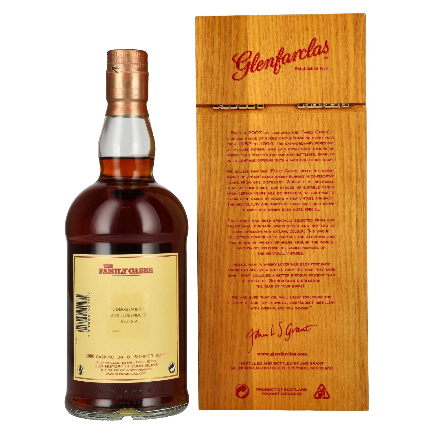 Glenfarclas THE FAMILY CASKS Single Cask SUMMER 2024 Sherry Butt #3418 2006 61,4% Vol. 0,7l en caisse bois