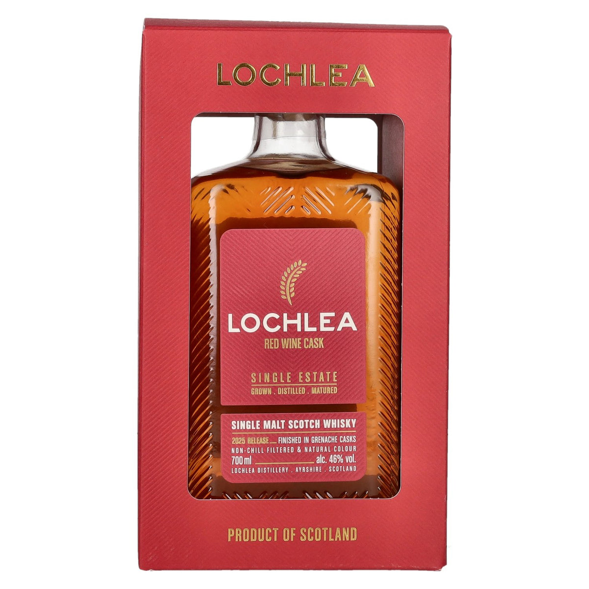 Lochlea RED WINE CASK Single Estate Single Malt Scotch Whisky, 2025 release, 46% ABV, 0.7 litres, in a gift box